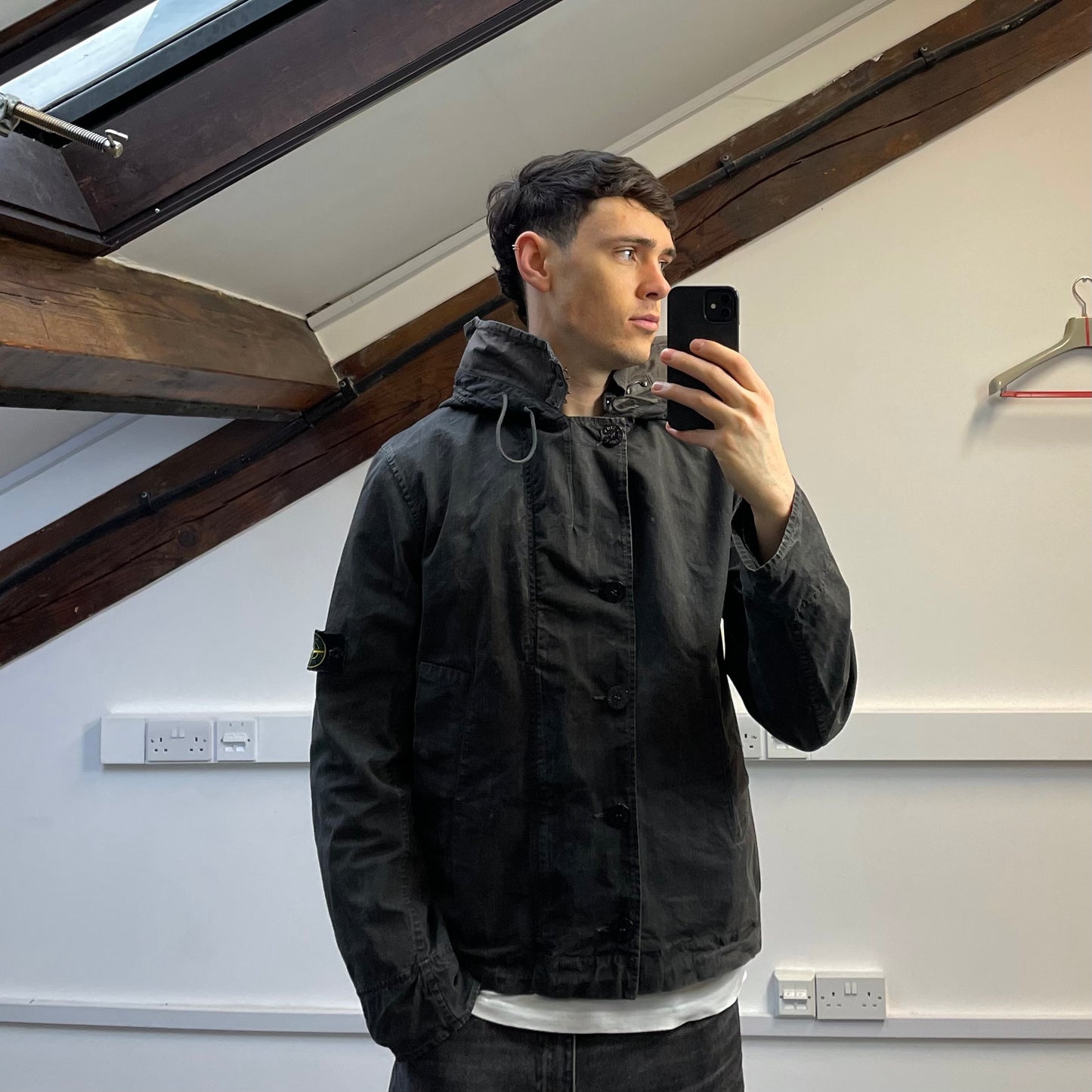 Stone Island Black/Grey Cotton Spalmatura Hooded Jacket SS07