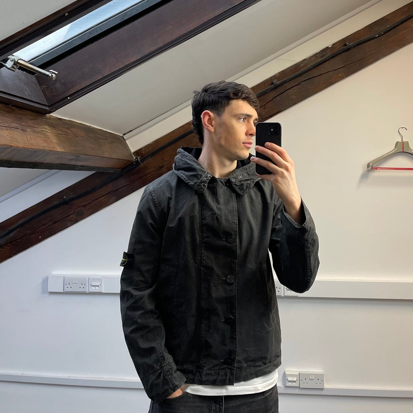 Stone Island Black/Grey Cotton Spalmatura Hooded Jacket SS07