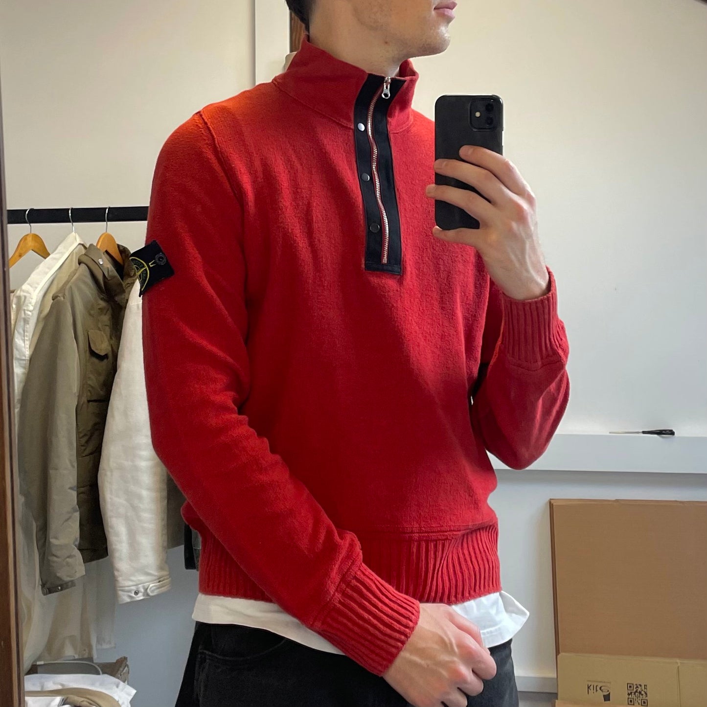 Stone Island Red Lightweight Knit 1/4 Zip Jumper SS10