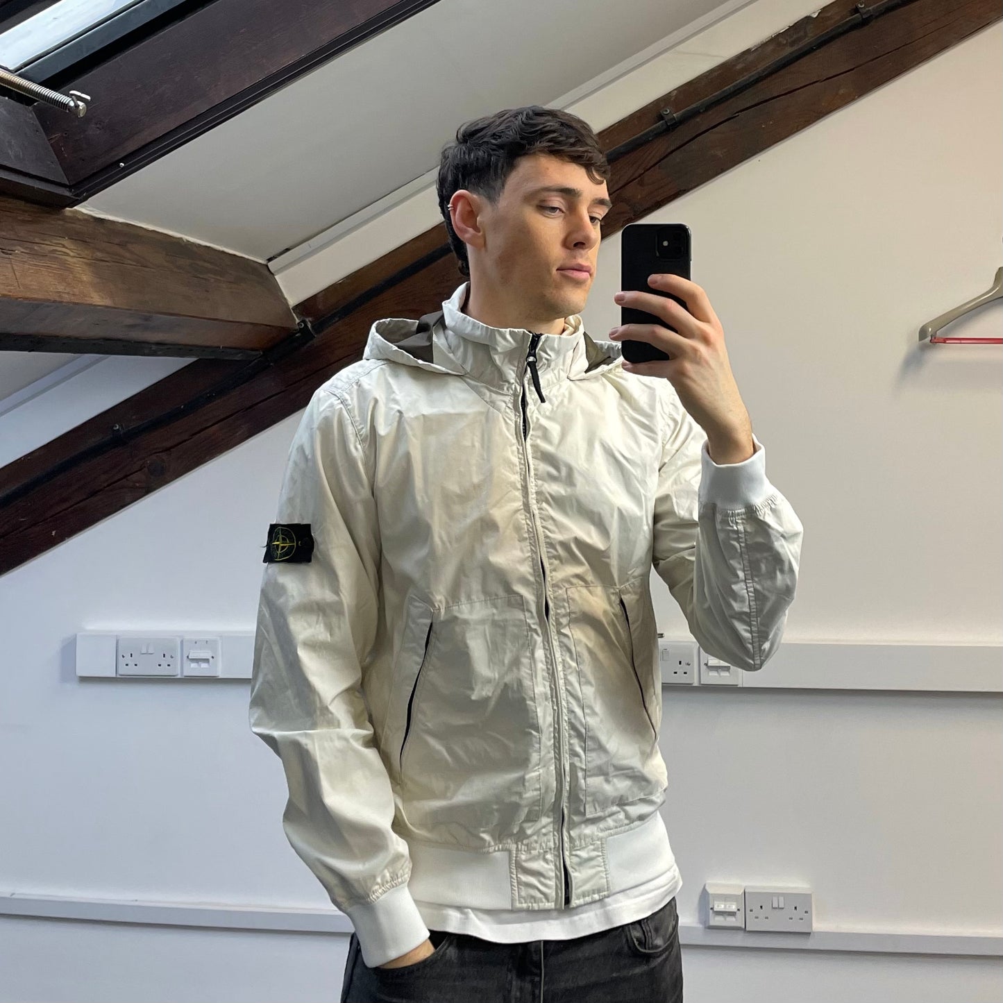 Stone Island White SS15 Membrana 3L TC Concealed Hood Jacket