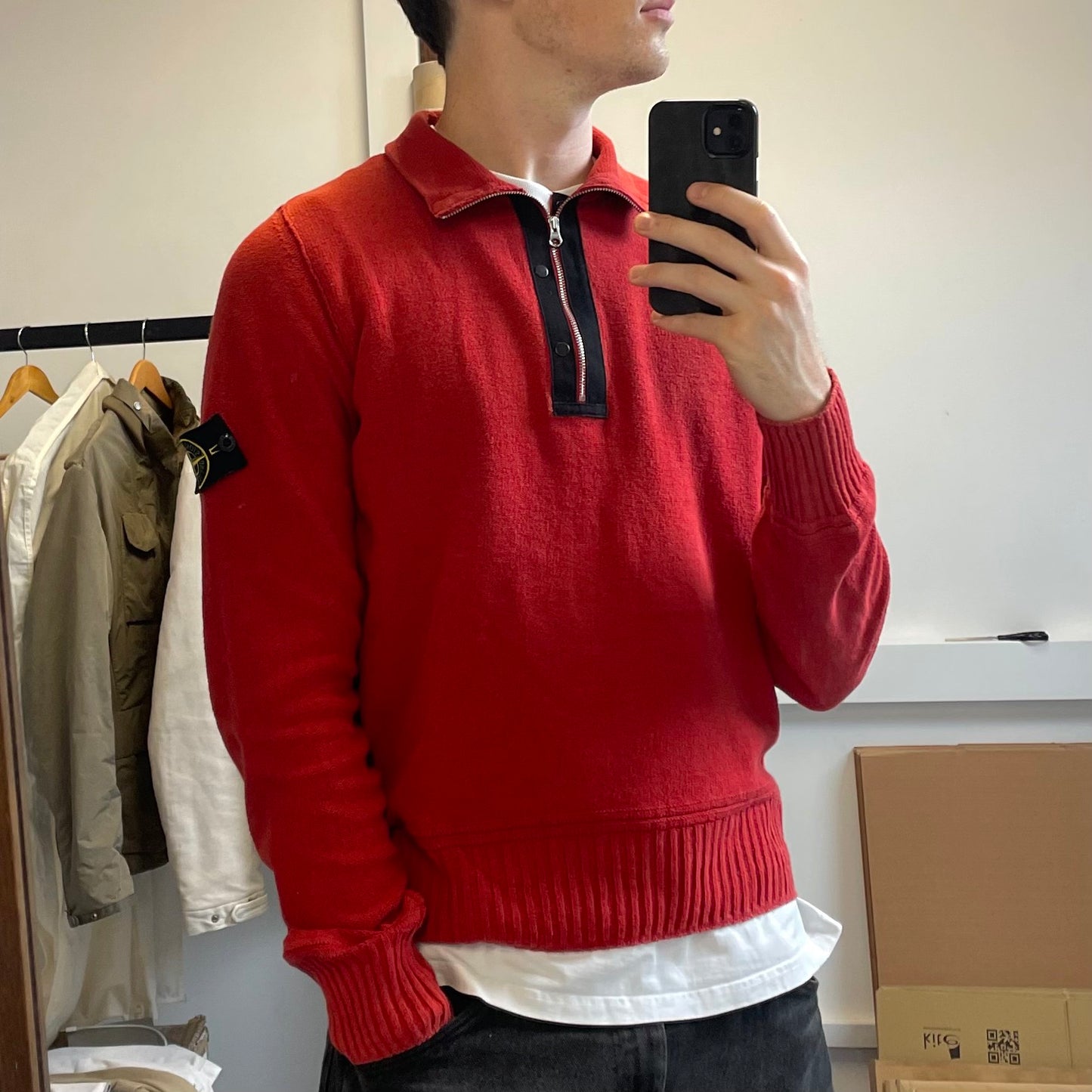 Stone Island Red Lightweight Knit 1/4 Zip Jumper SS10