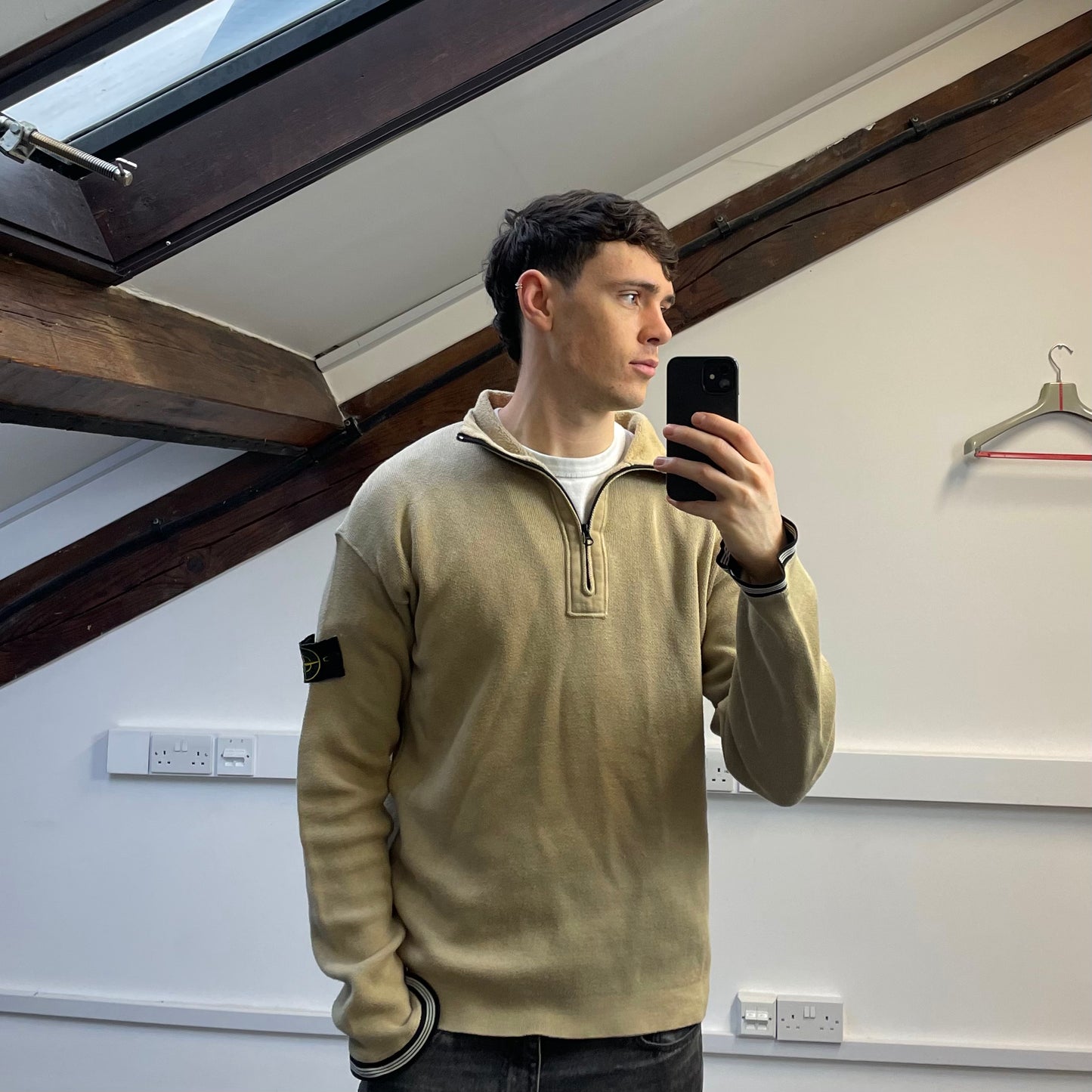 Stone Island Beige Soft Cotton Half-Zip Jumper