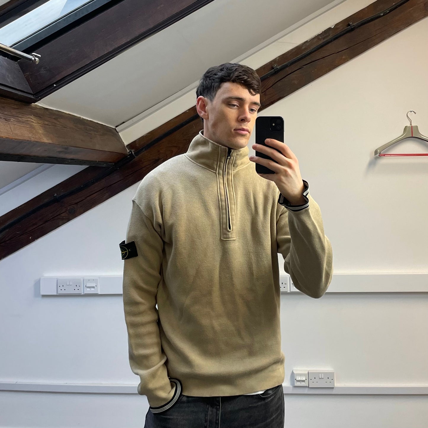 Stone Island Beige Soft Cotton Half-Zip Jumper