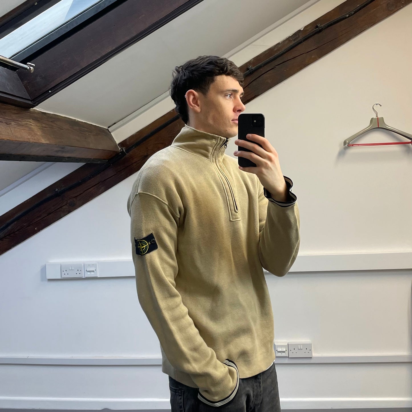 Stone Island Beige Soft Cotton Half-Zip Jumper