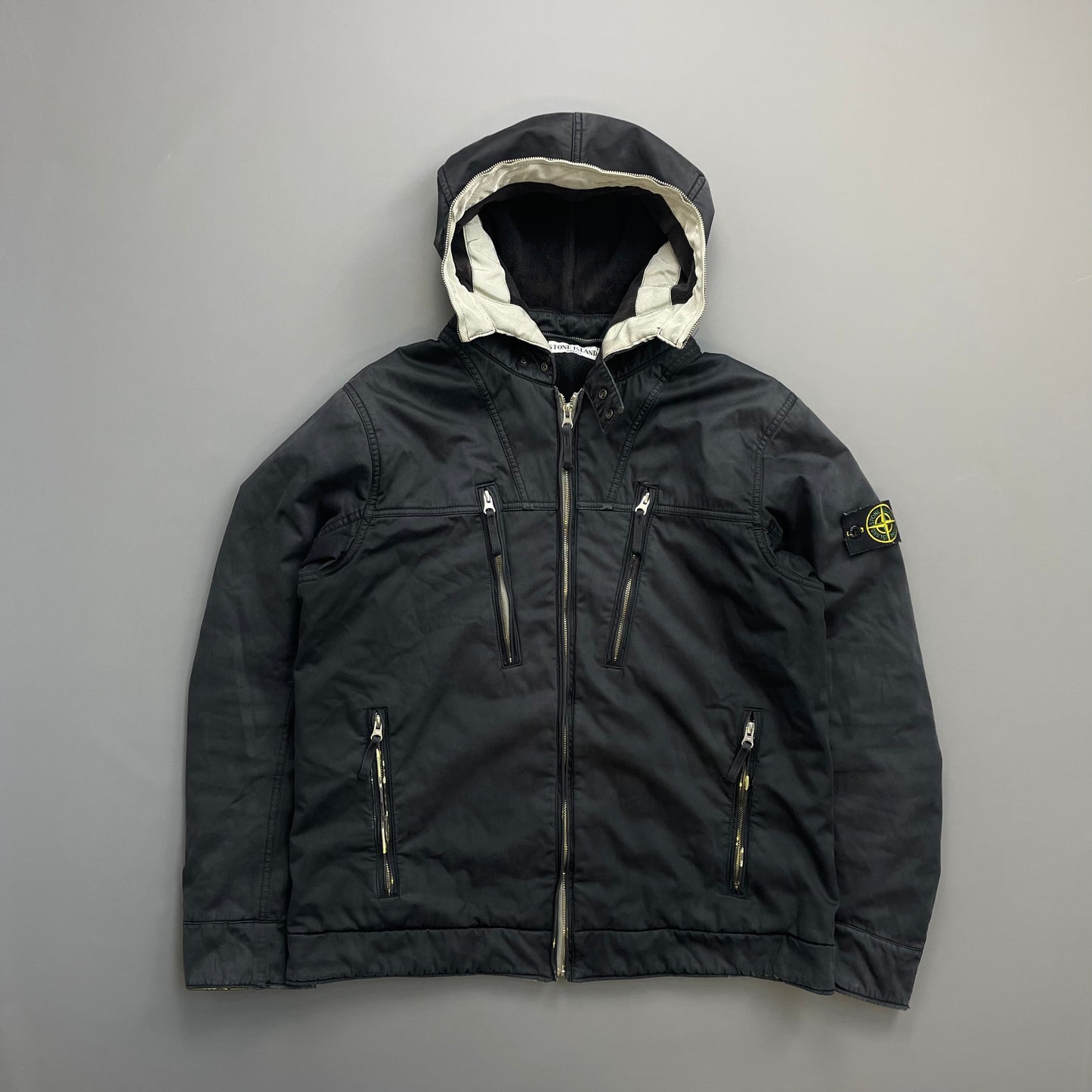 Stone Island Black AW10 Raso Gommato Fleece Lined Packable Hood Jacket