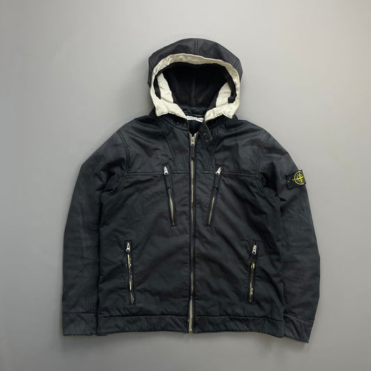 Stone Island Black AW10 Raso Gommato Fleece Lined Packable Hood Jacket