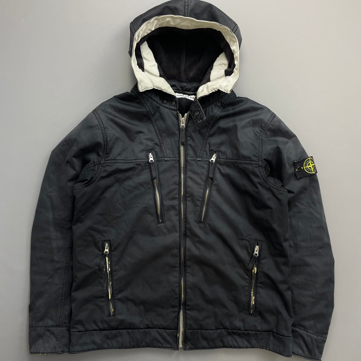 Stone Island Black AW10 Raso Gommato Fleece Lined Packable Hood Jacket