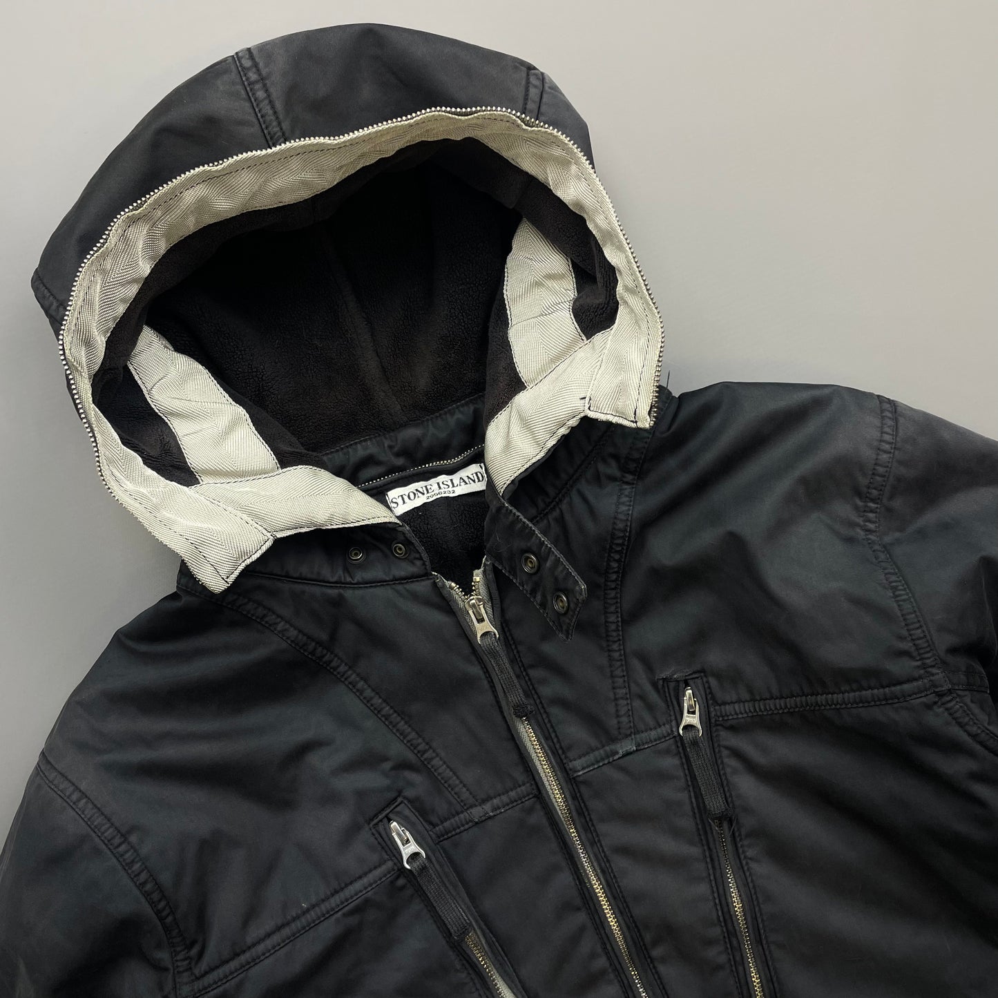 Stone Island Black AW10 Raso Gommato Fleece Lined Packable Hood Jacket