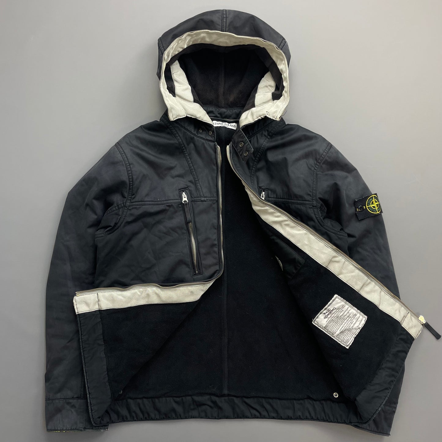 Stone Island Black AW10 Raso Gommato Fleece Lined Packable Hood Jacket