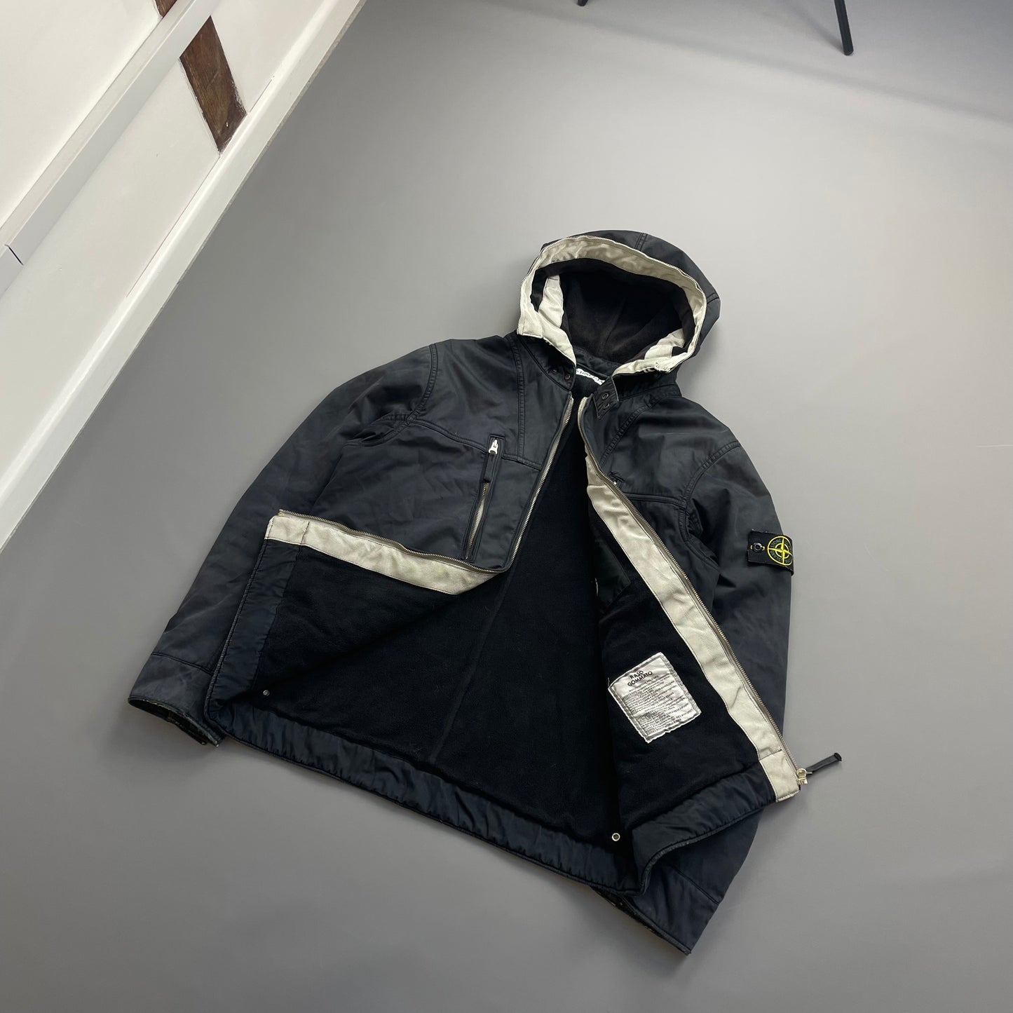 Stone Island Black AW10 Raso Gommato Fleece Lined Packable Hood Jacket
