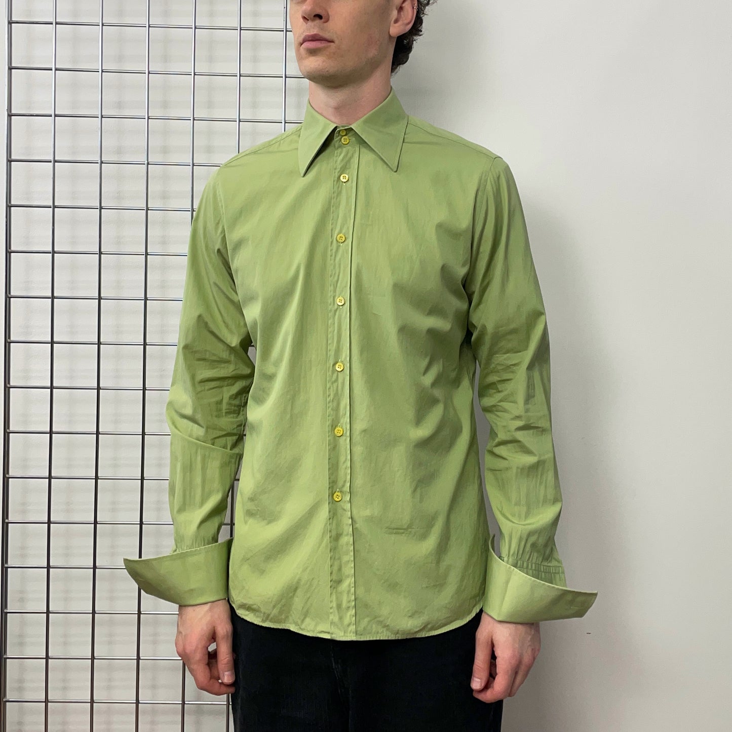 Prada Lime Green 00s Dress Shirt