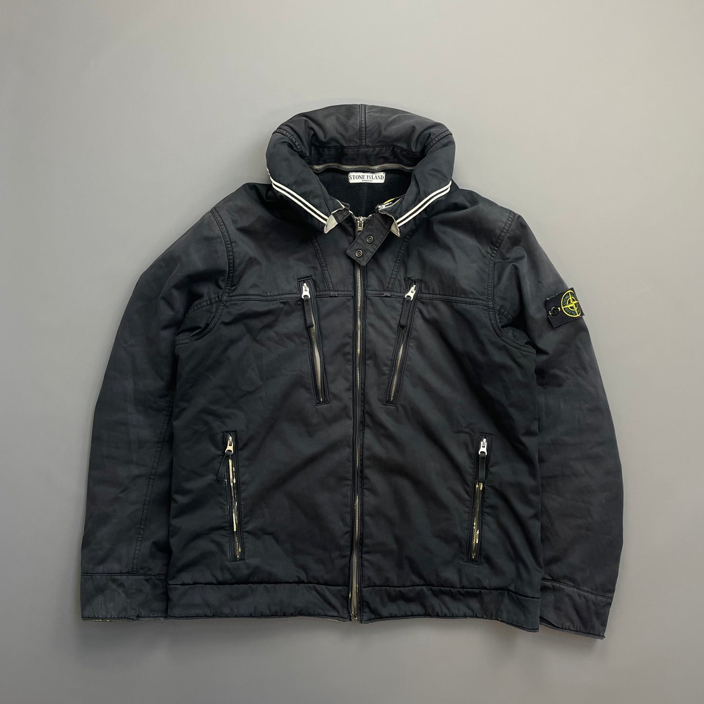 Stone Island Black AW10 Raso Gommato Fleece Lined Packable Hood Jacket