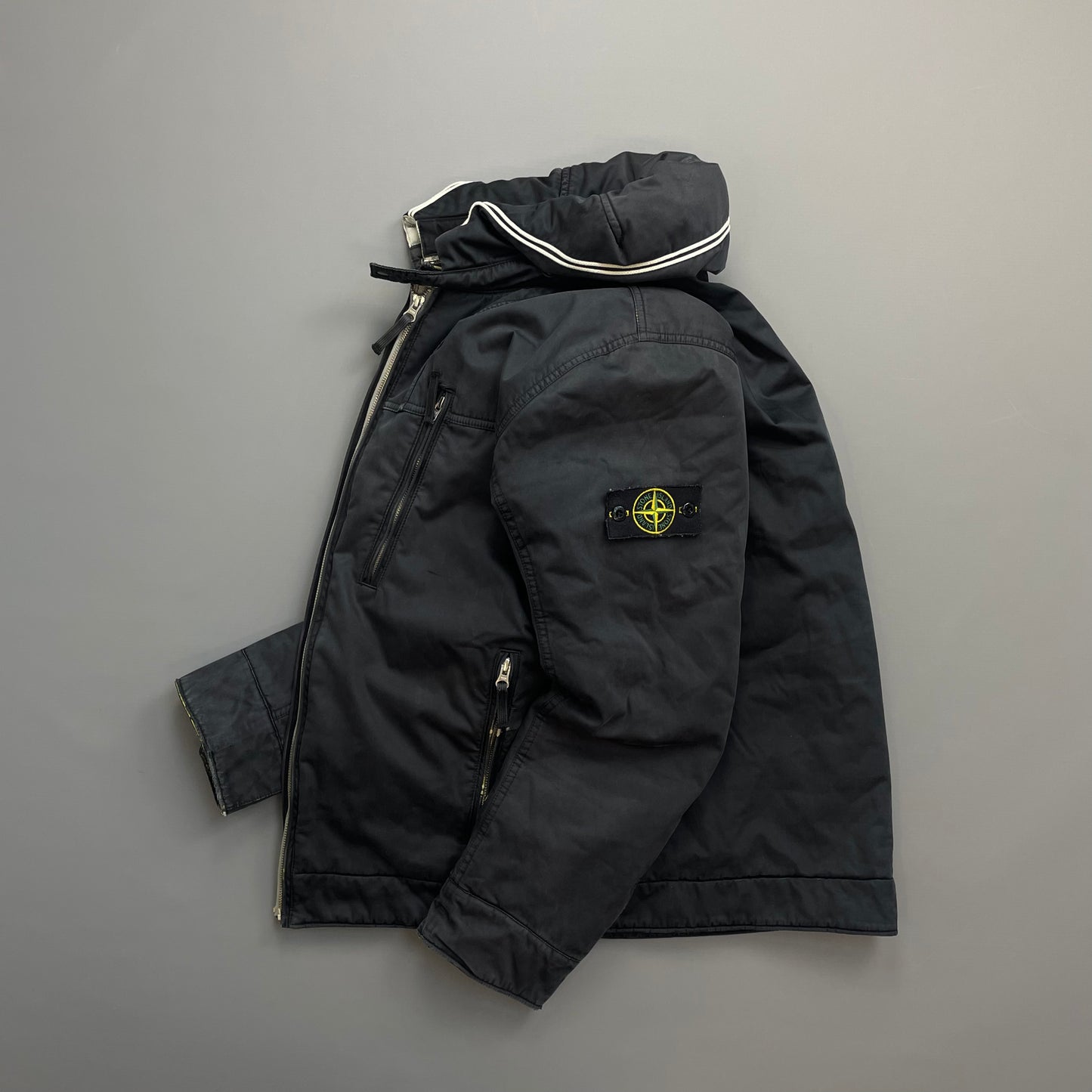 Stone Island Black AW10 Raso Gommato Fleece Lined Packable Hood Jacket