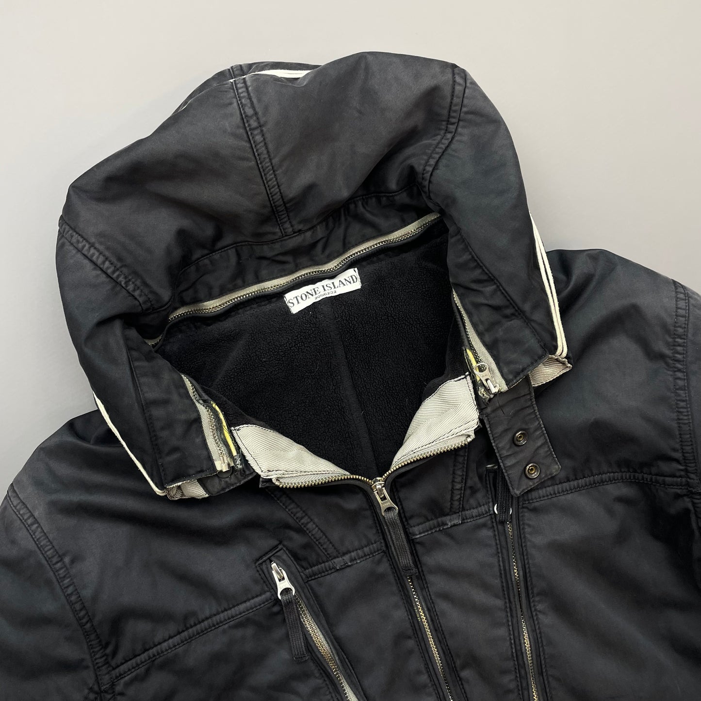 Stone Island Black AW10 Raso Gommato Fleece Lined Packable Hood Jacket