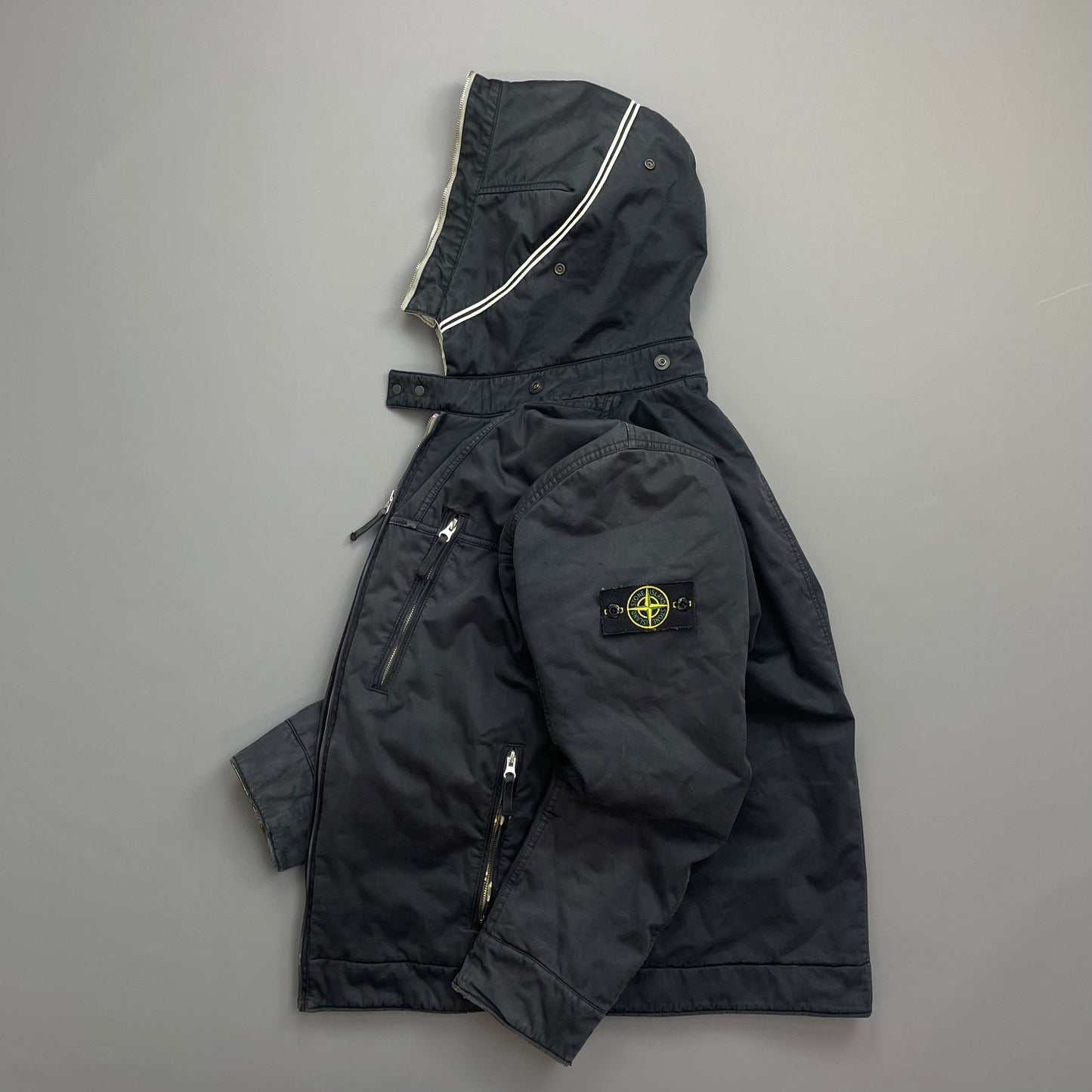 Stone Island Black AW10 Raso Gommato Fleece Lined Packable Hood Jacket