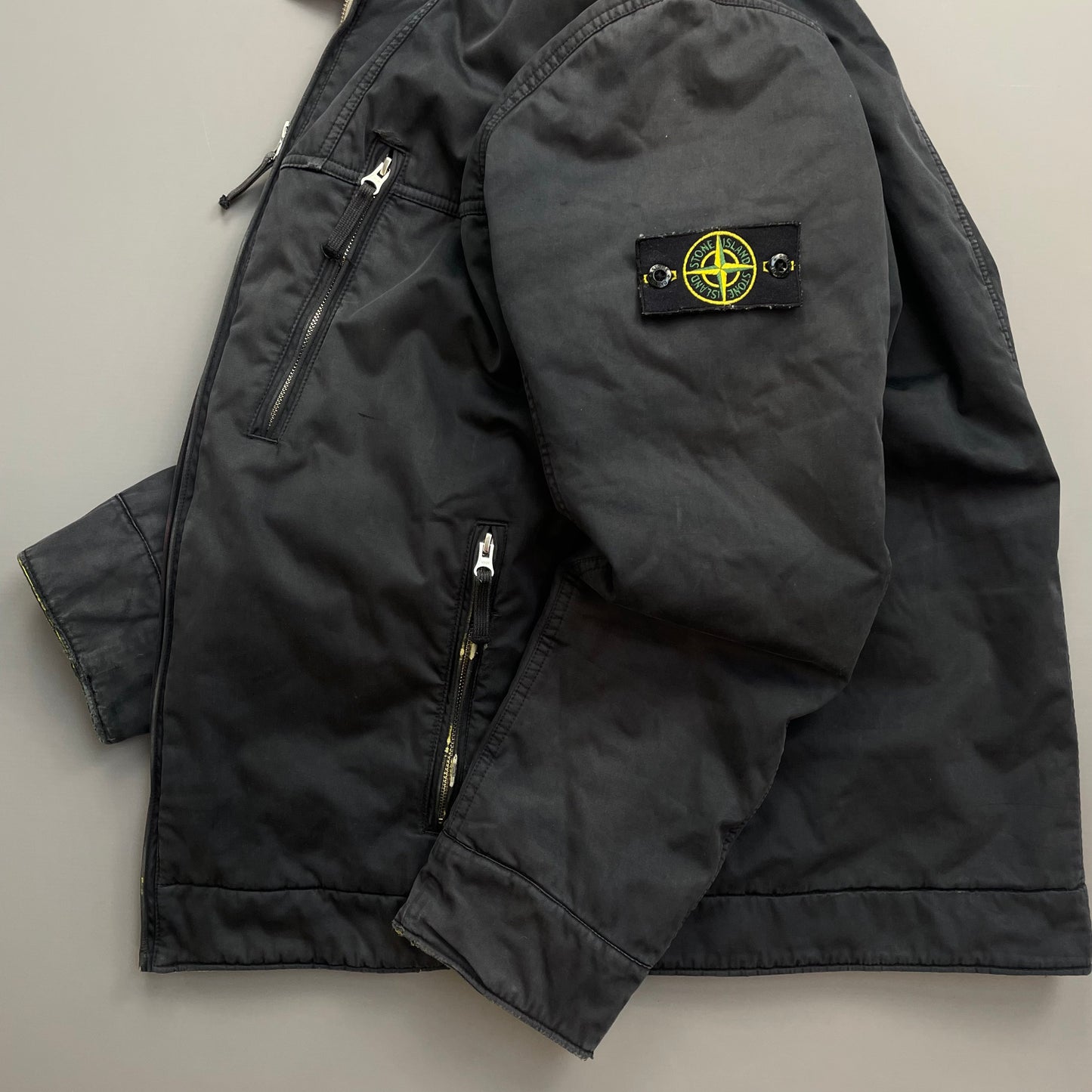 Stone Island Black AW10 Raso Gommato Fleece Lined Packable Hood Jacket