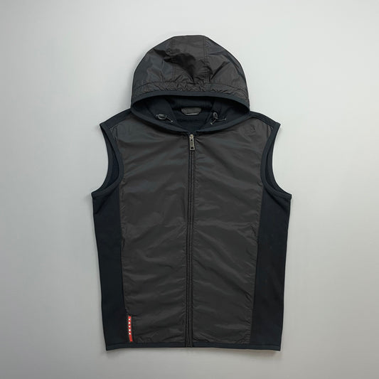 Prada Sport Black 2015 Nylon Panelled Hooded Gilet Vest