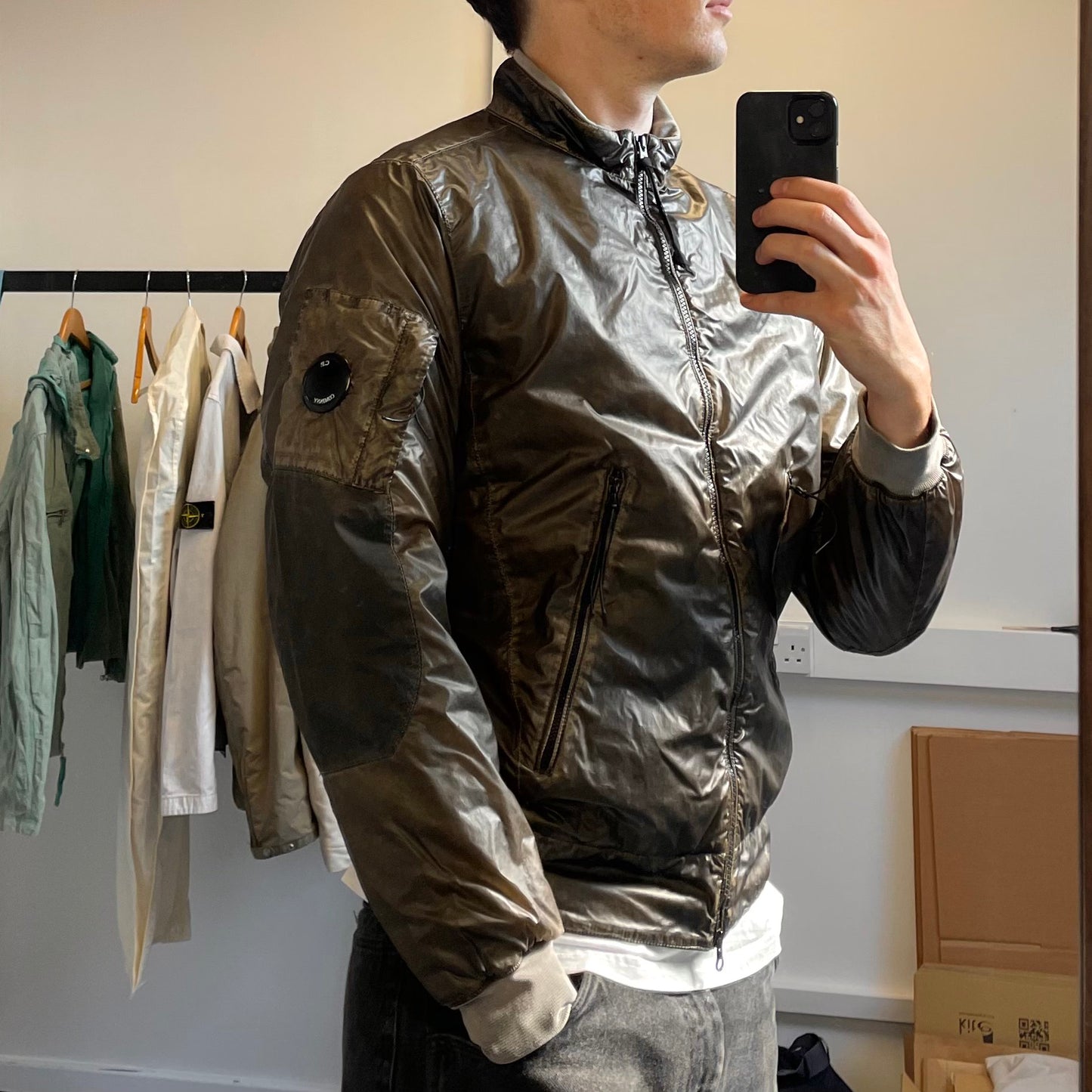 C.P. Company Nyber Bomber Jacket in Dusty Olive