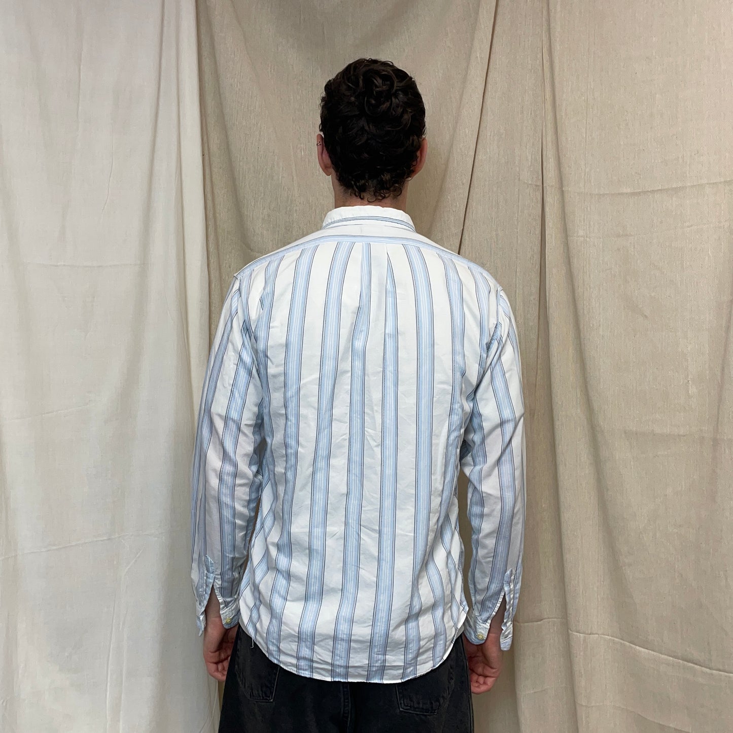 Emporio Armani White & Blue 80s Cotton Button-Through Pocket Shirt