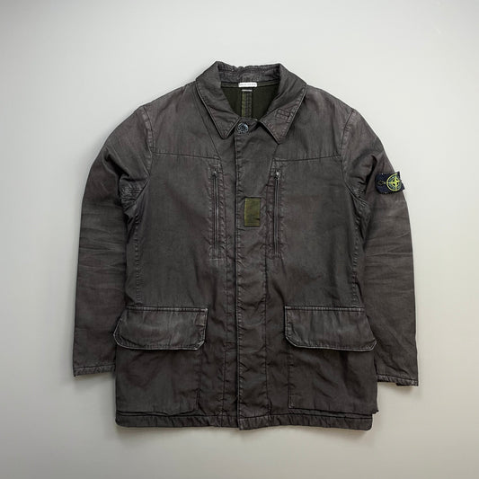Stone Island Dark Grey AW05 Lino Flax Coated-Linen Wool-Lined Overcoat
