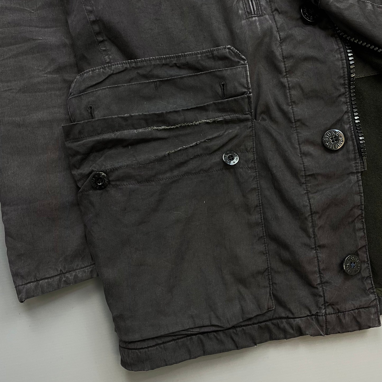 Stone Island Dark Grey AW05 Lino Flax Coated-Linen Wool-Lined Overcoat