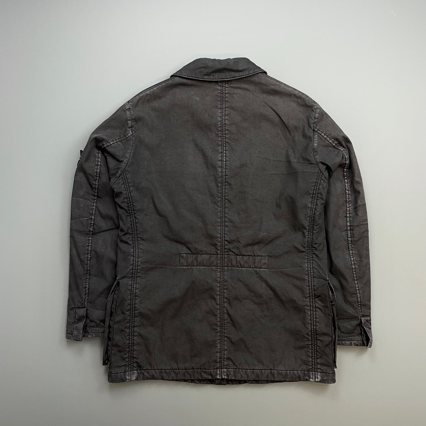 Stone Island Dark Grey AW05 Lino Flax Coated-Linen Wool-Lined Overcoat