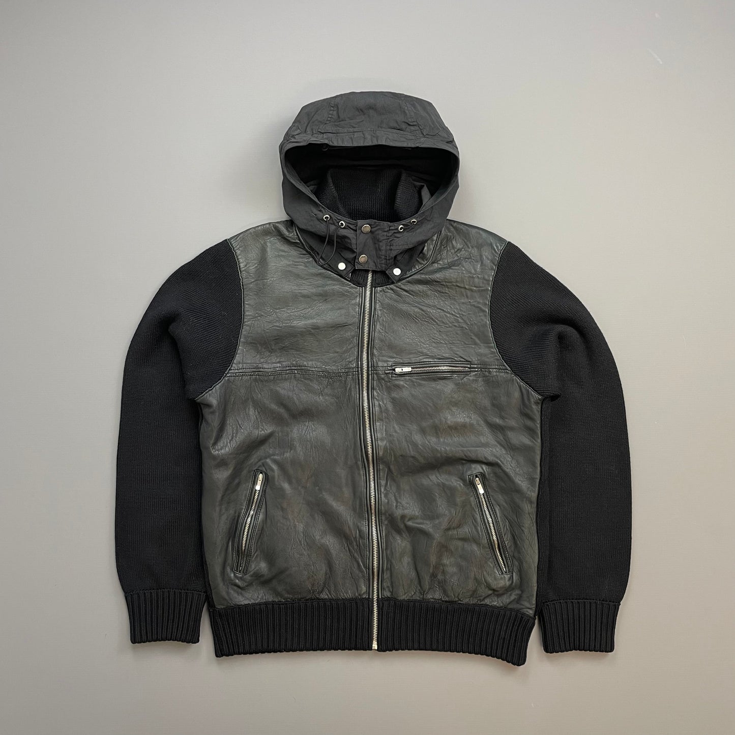 C.P. Company Black AW06 Leather & Wool Hybrid Detachable Hood Jacket