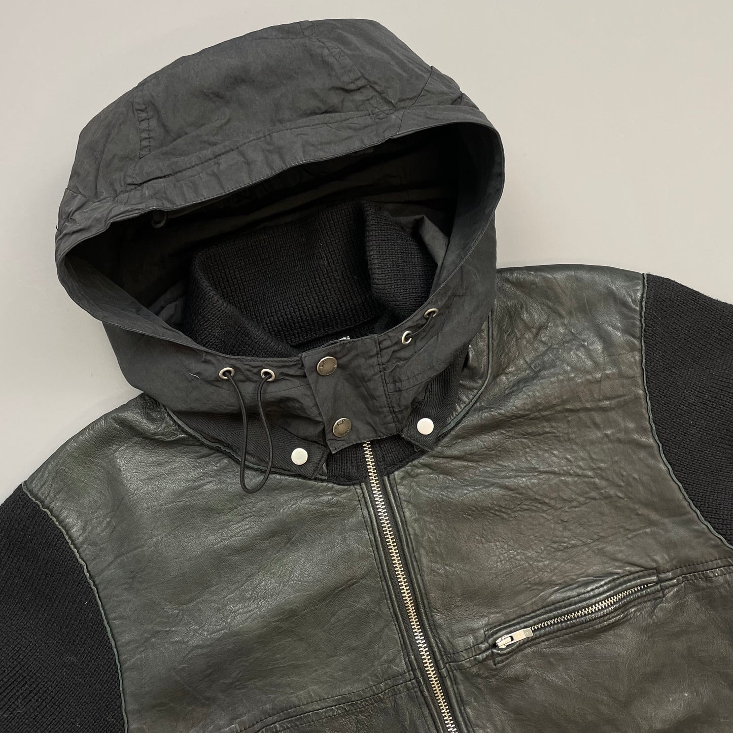 C.P. Company Black AW06 Leather & Wool Hybrid Detachable Hood Jacket