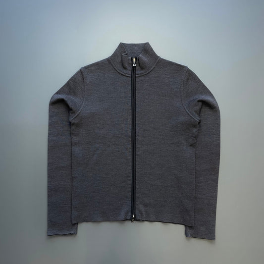Prada Grey 00s Wool Knit Nylon Panel Cardigan Jacket