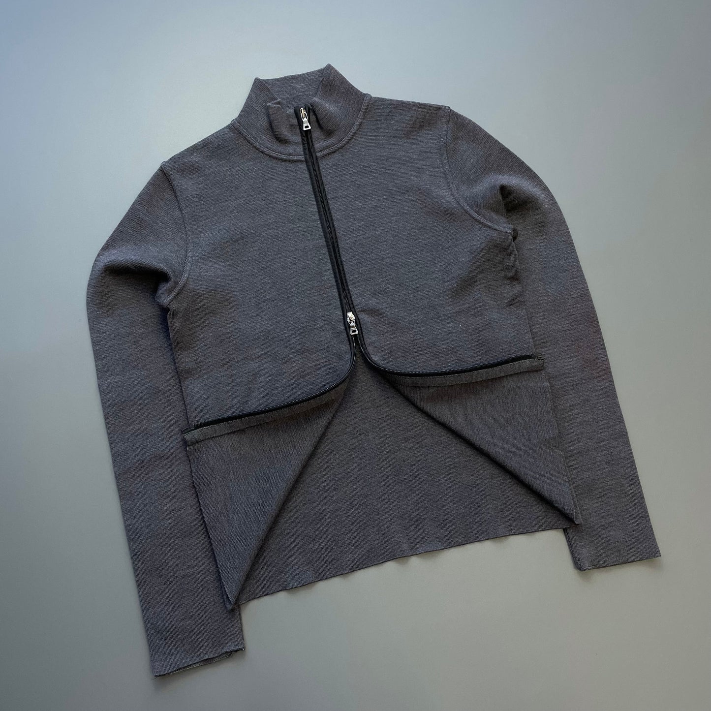 Prada Grey 00s Wool Knit Nylon Panel Cardigan Jacket