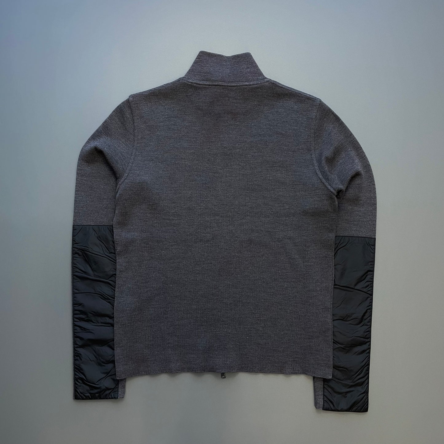 Prada Grey 00s Wool Knit Nylon Panel Cardigan Jacket