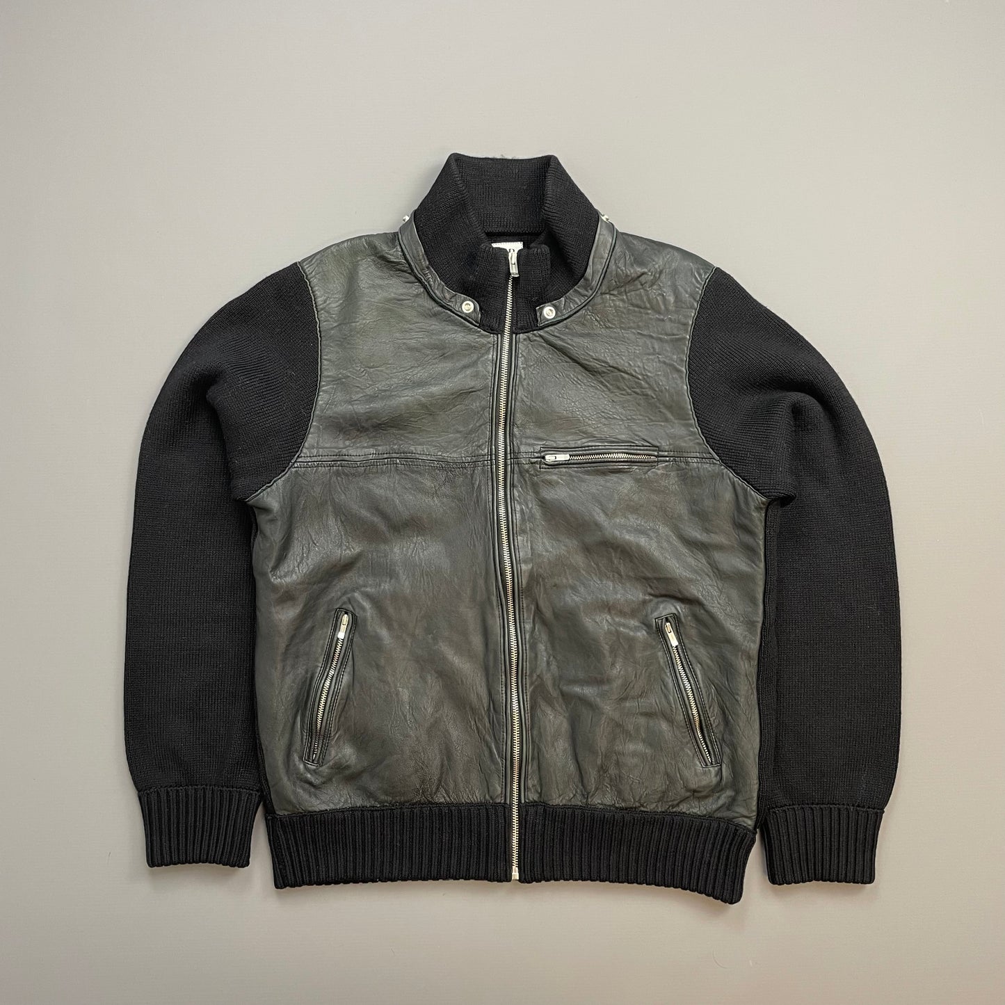 C.P. Company Black AW06 Leather & Wool Hybrid Detachable Hood Jacket