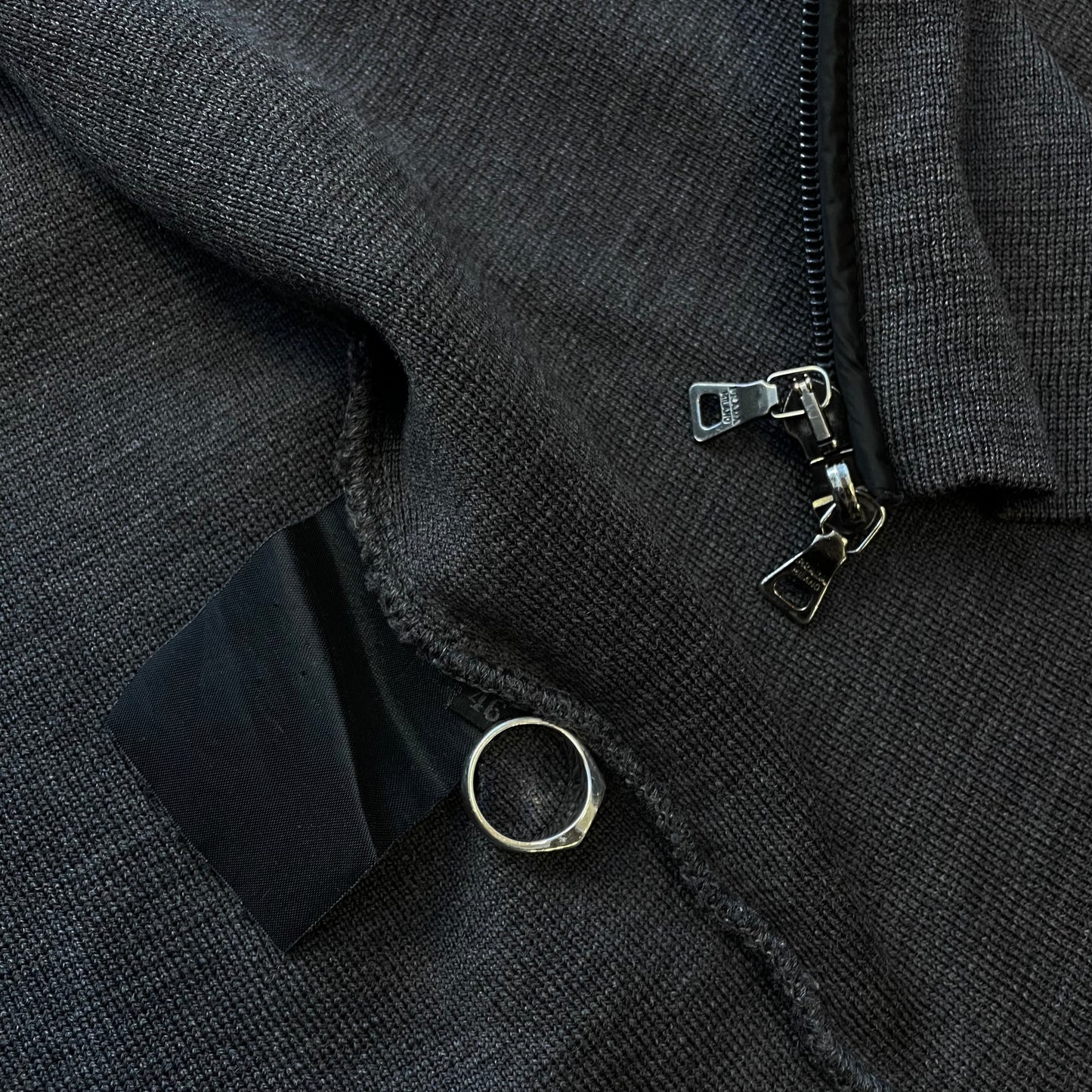 Prada Grey 00s Wool Knit Nylon Panel Cardigan Jacket