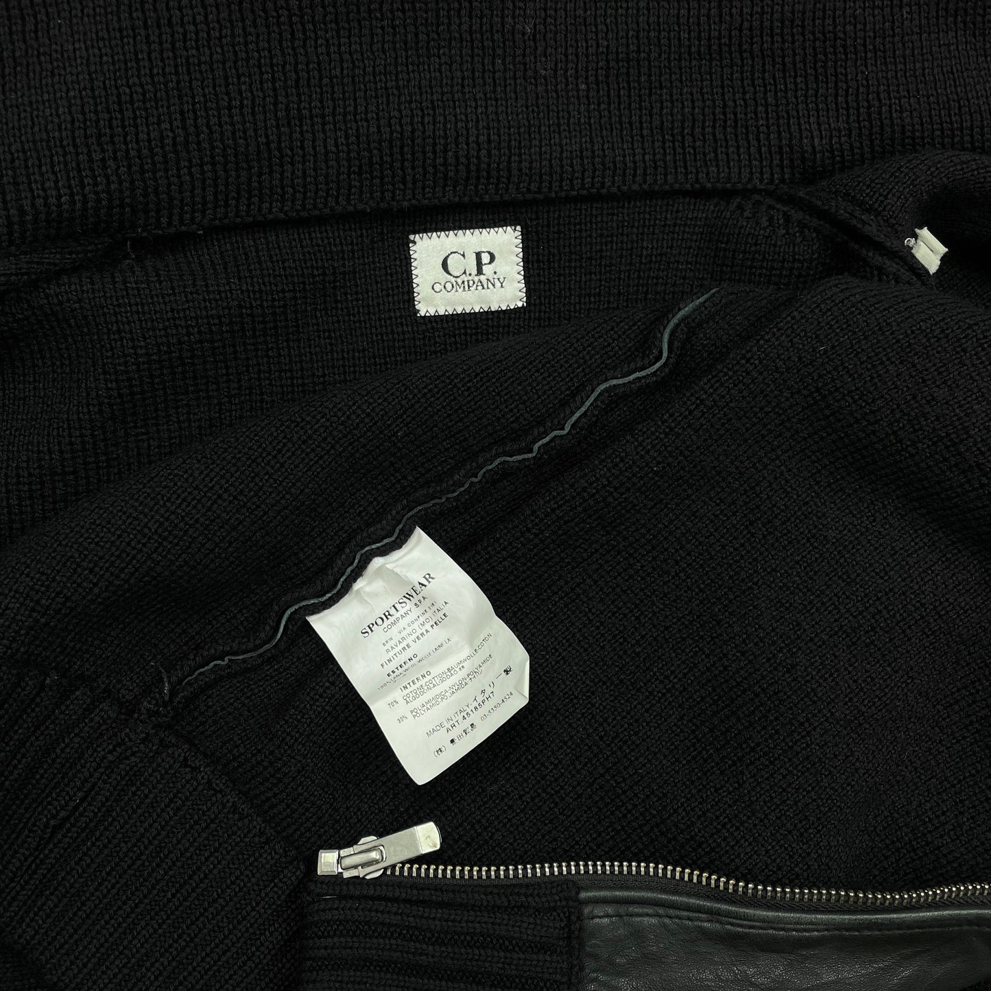 C.P. Company Black AW06 Leather & Wool Hybrid Detachable Hood Jacket