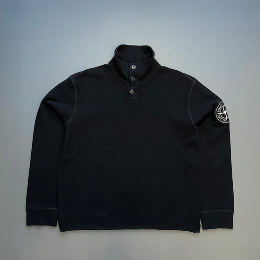 Stone Island Black AW03 Wool Blend Ribbed Knit Collared Jumper