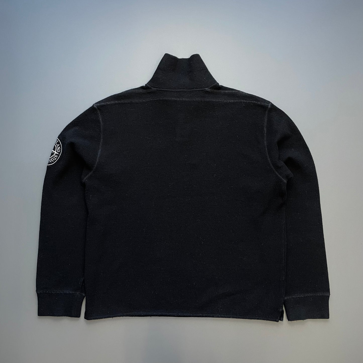 Stone Island Black AW03 Wool Blend Ribbed Knit Collared Jumper