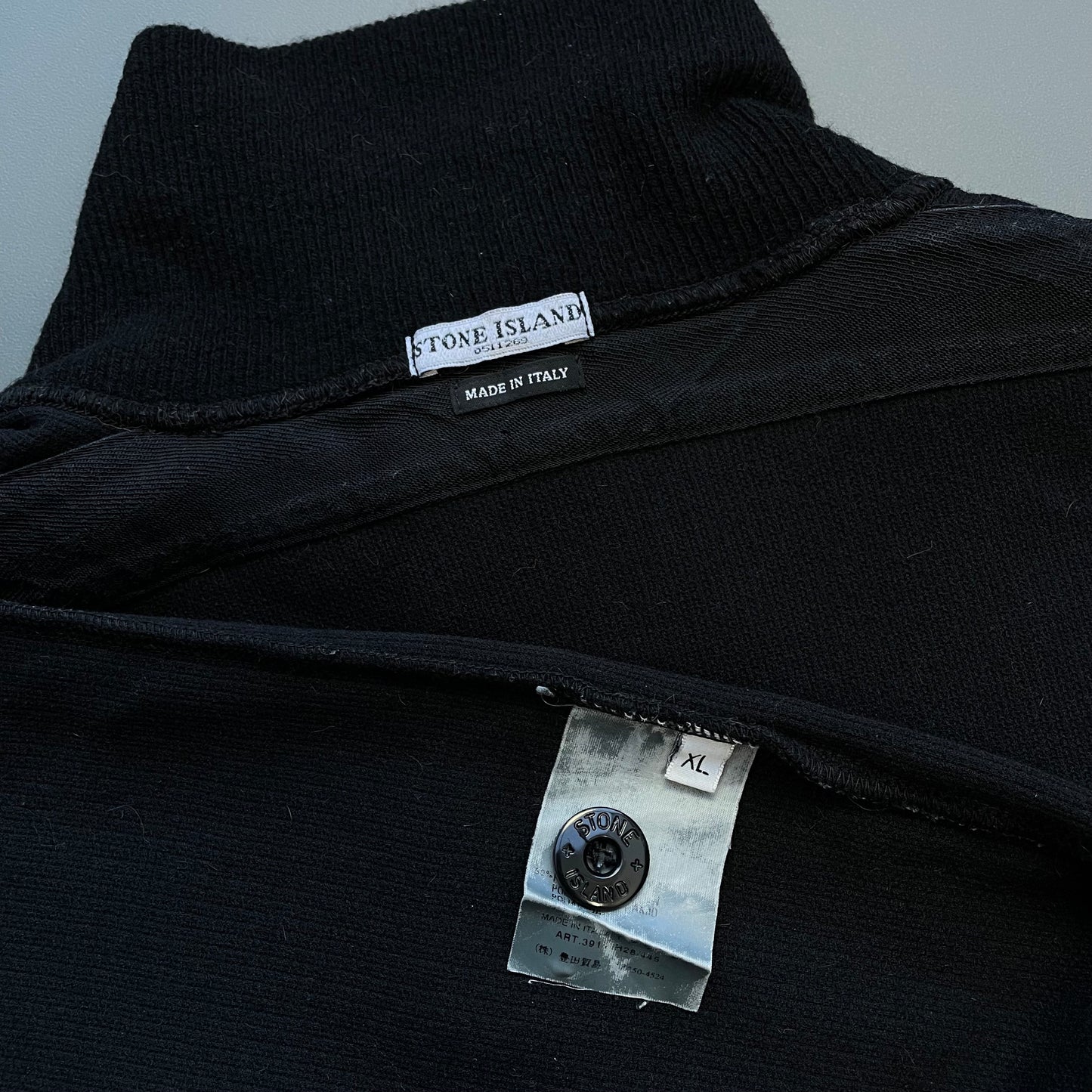 Stone Island Black AW03 Wool Blend Ribbed Knit Collared Jumper