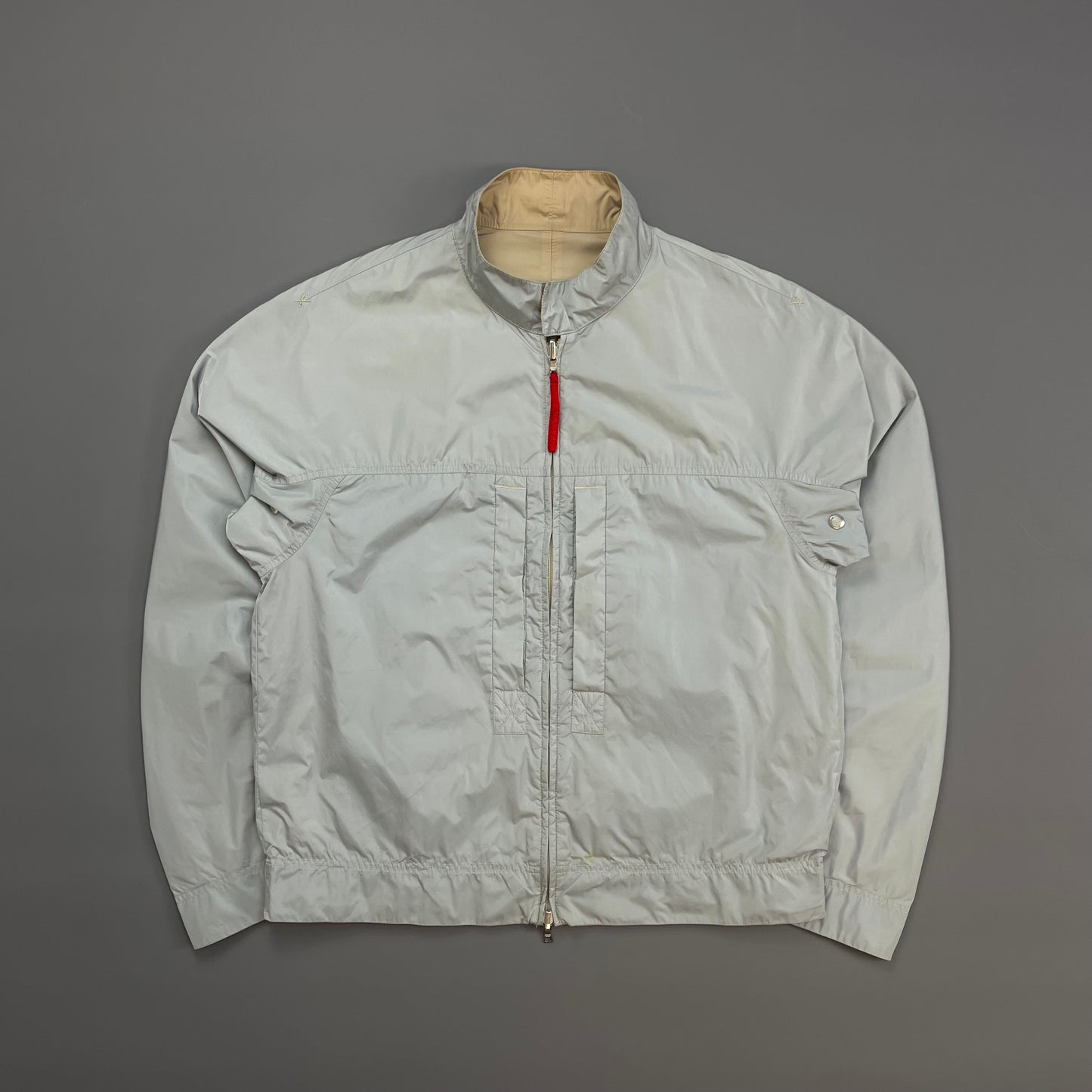 Prada Sport Beige & Blue 00s Reversible Lightweight Nylon Biker Jacket