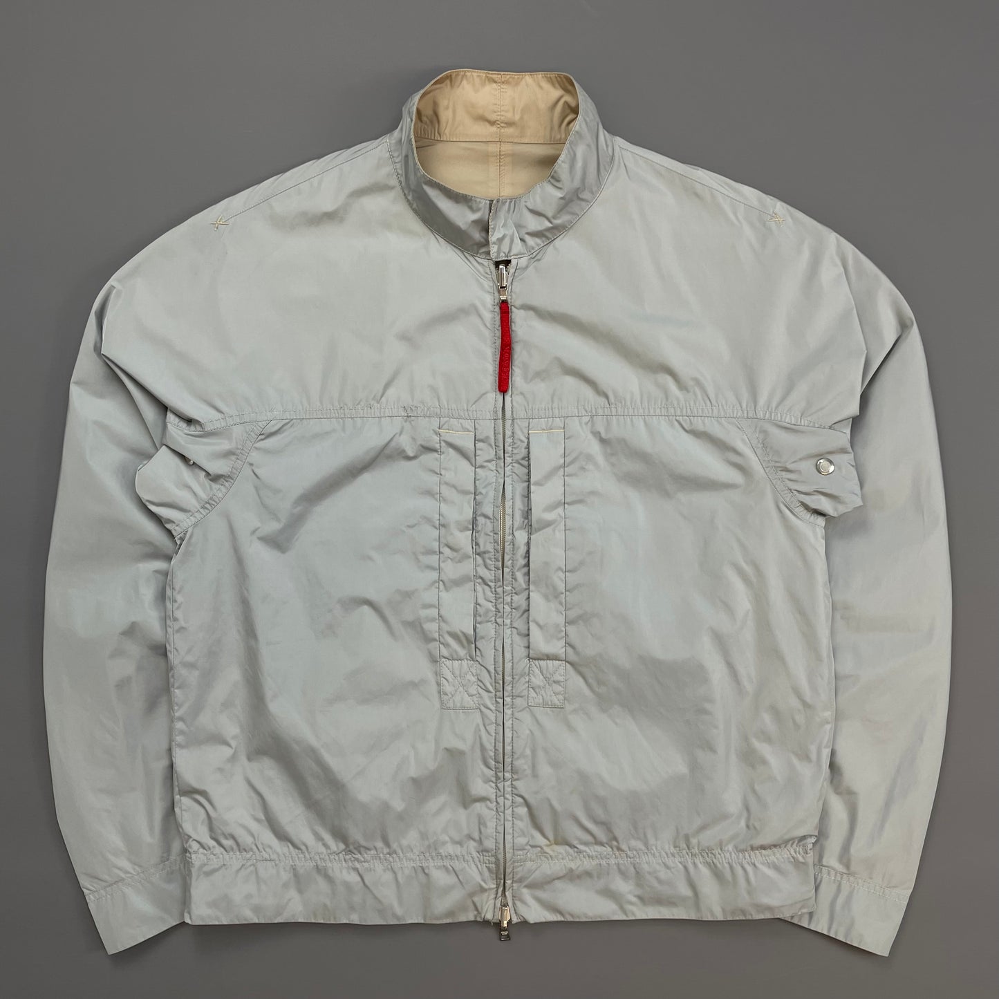 Prada Sport Beige & Blue 00s Reversible Lightweight Nylon Biker Jacket