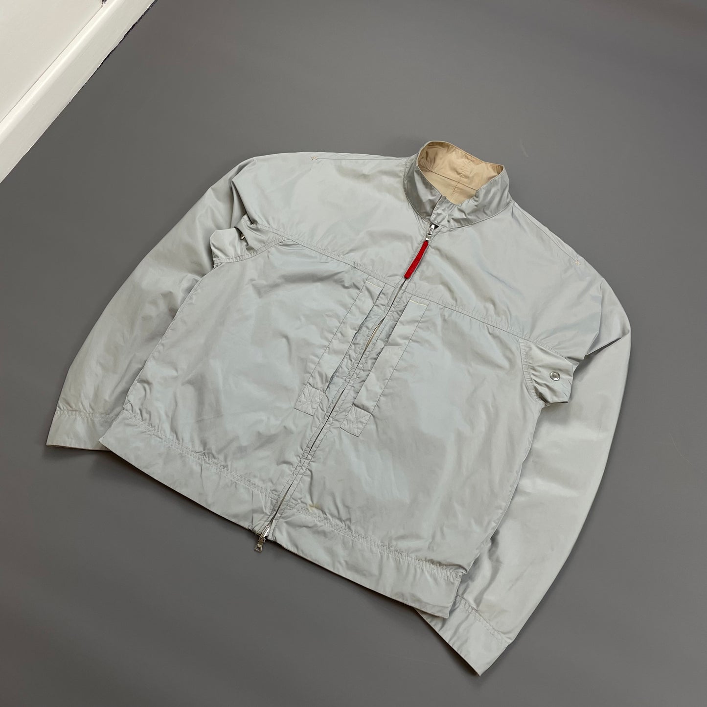 Prada Sport Beige & Blue 00s Reversible Lightweight Nylon Biker Jacket