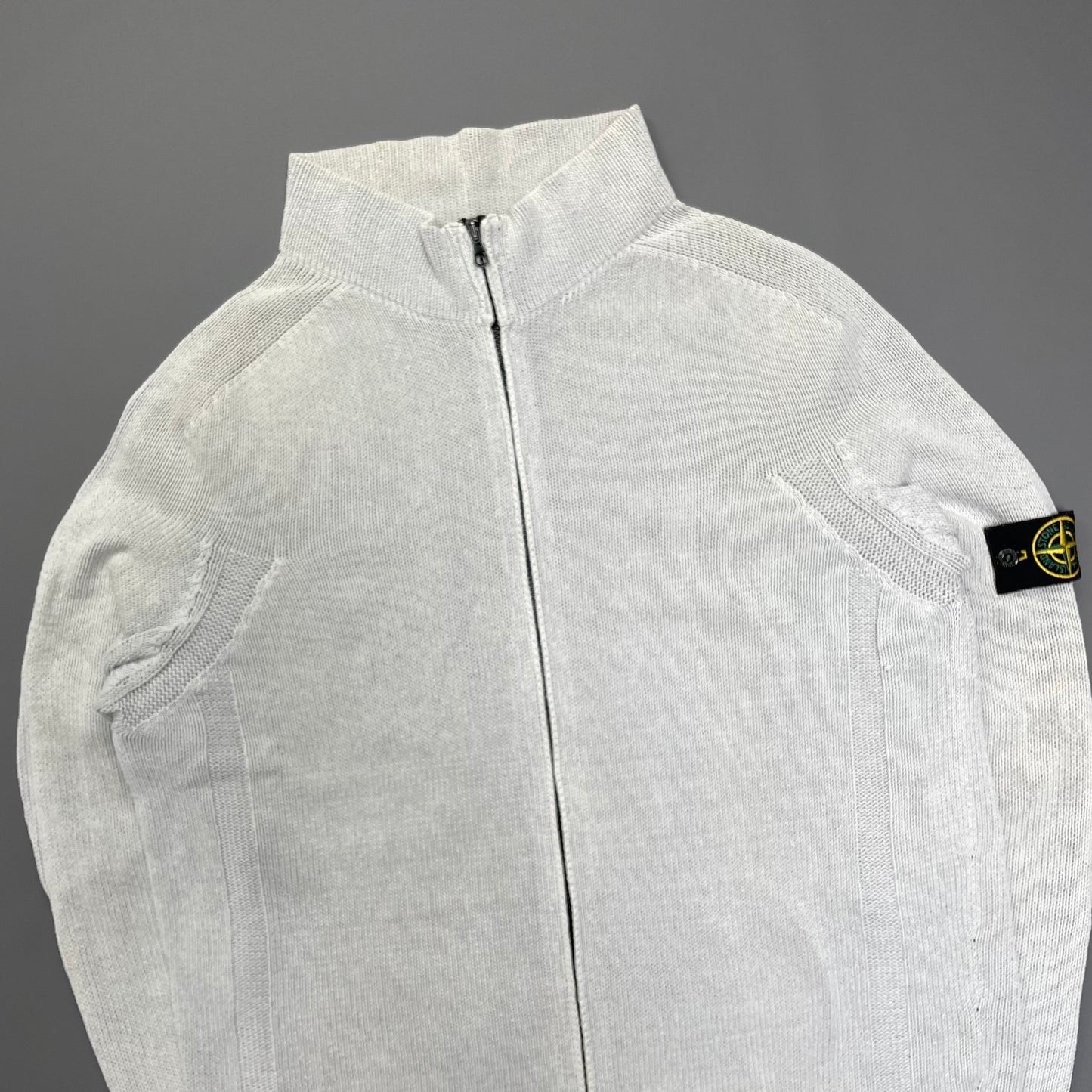 Stone Island White Zip-Through Knit Jumper SS03