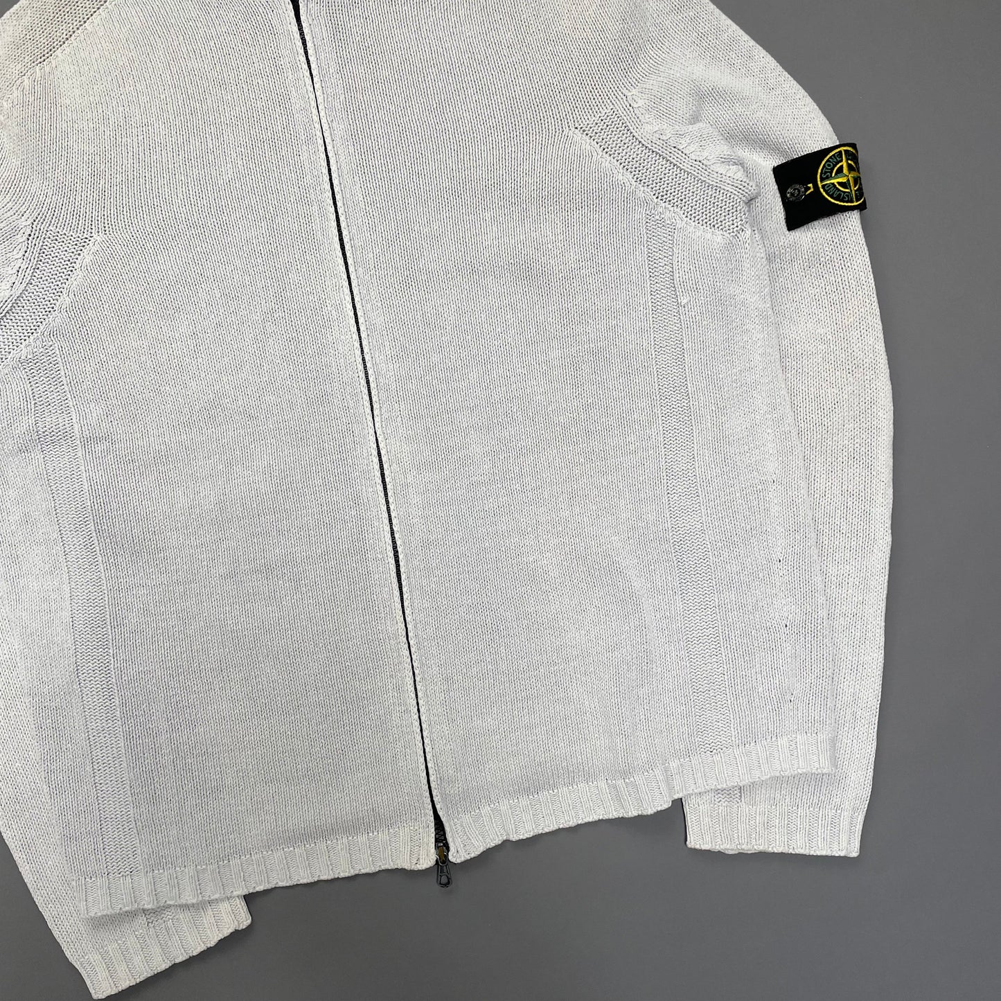 Stone Island White Zip-Through Knit Jumper SS03