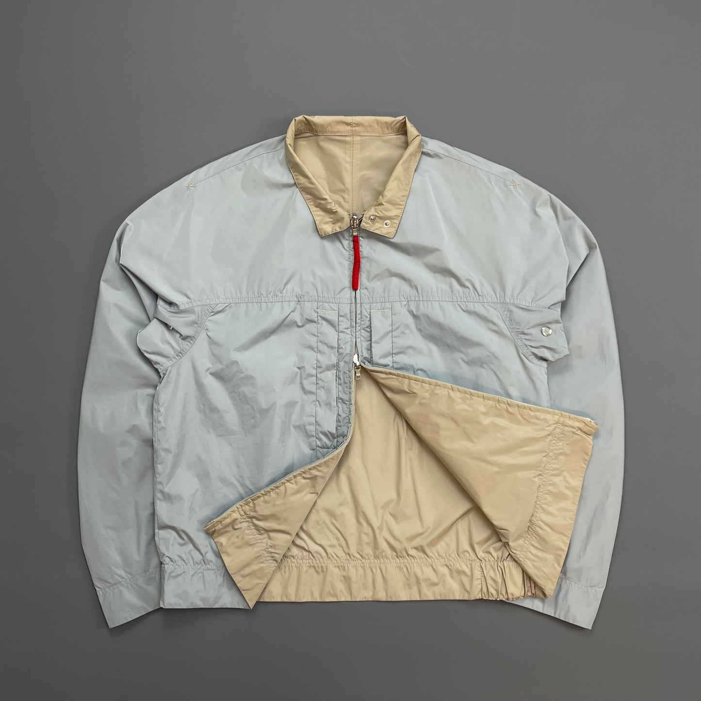 Prada Sport Beige & Blue 00s Reversible Lightweight Nylon Biker Jacket