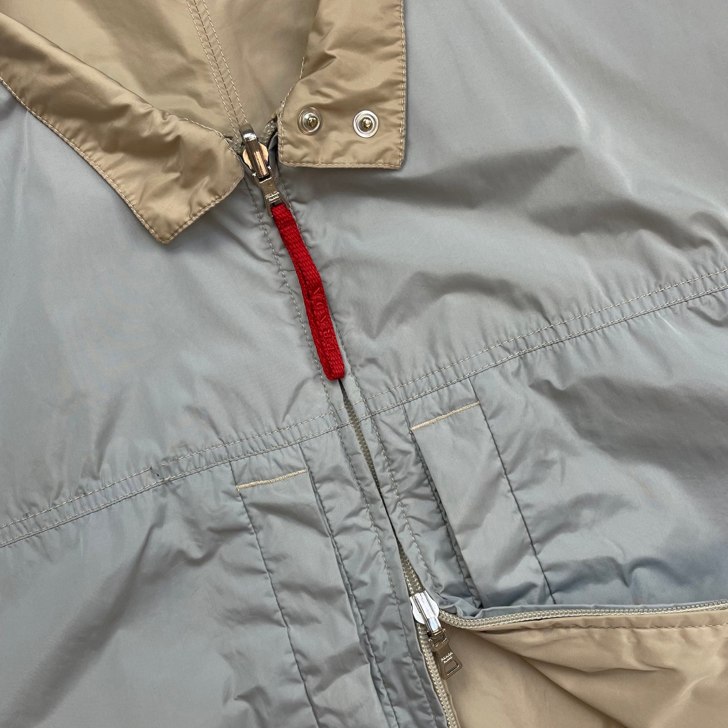 Prada Sport Beige & Blue 00s Reversible Lightweight Nylon Biker Jacket