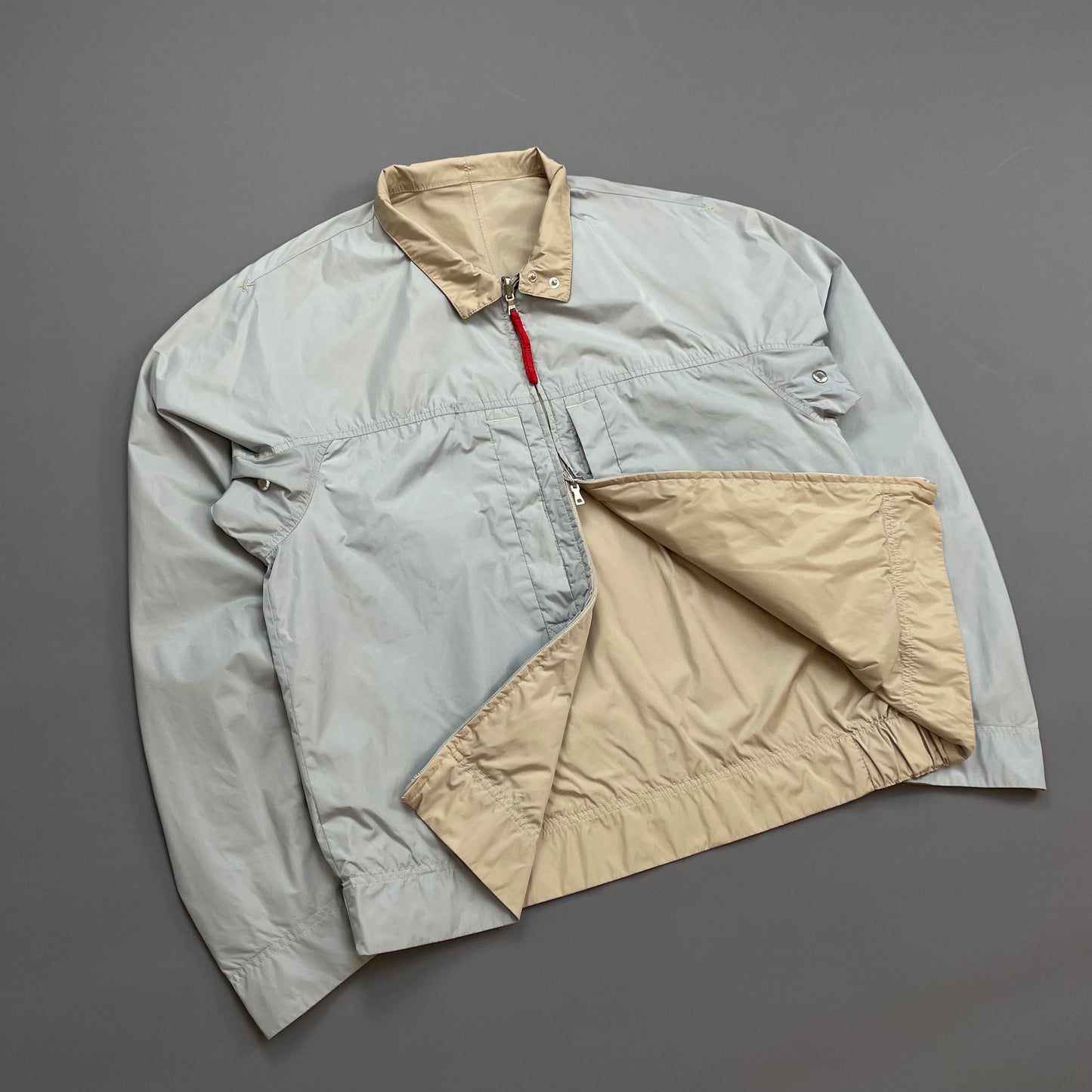 Prada Sport Beige & Blue 00s Reversible Lightweight Nylon Biker Jacket