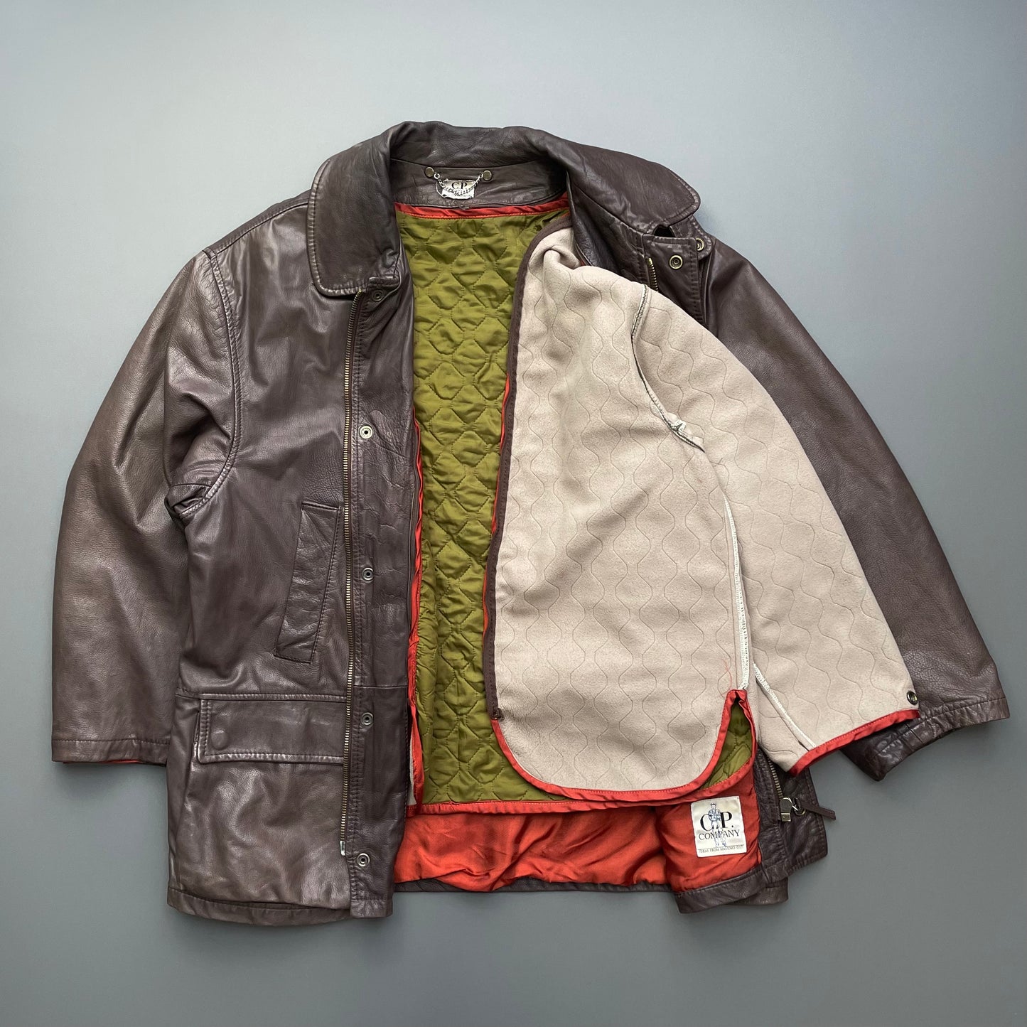 C.P. Company Brown 1992 Ideas From Massimo Osti Lined Leather Overcoat