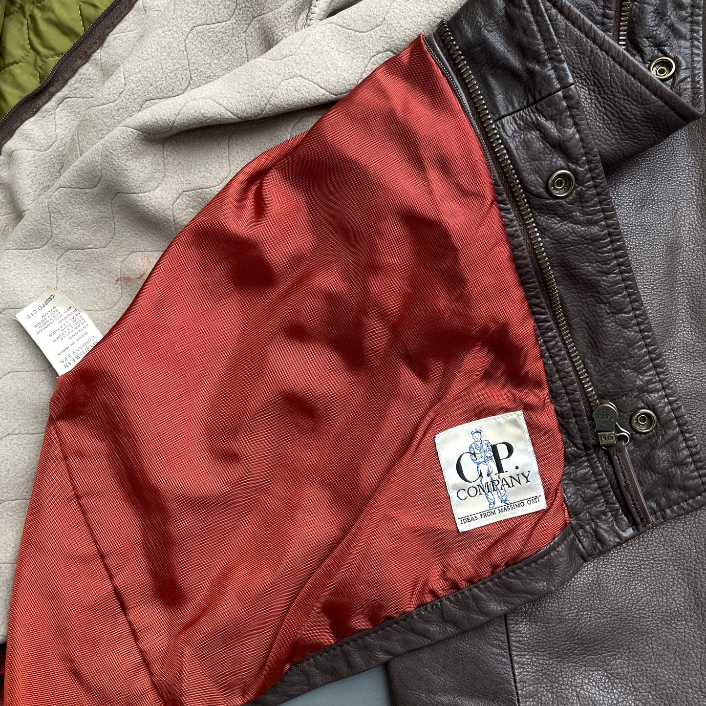 C.P. Company Brown 1992 Ideas From Massimo Osti Lined Leather Overcoat