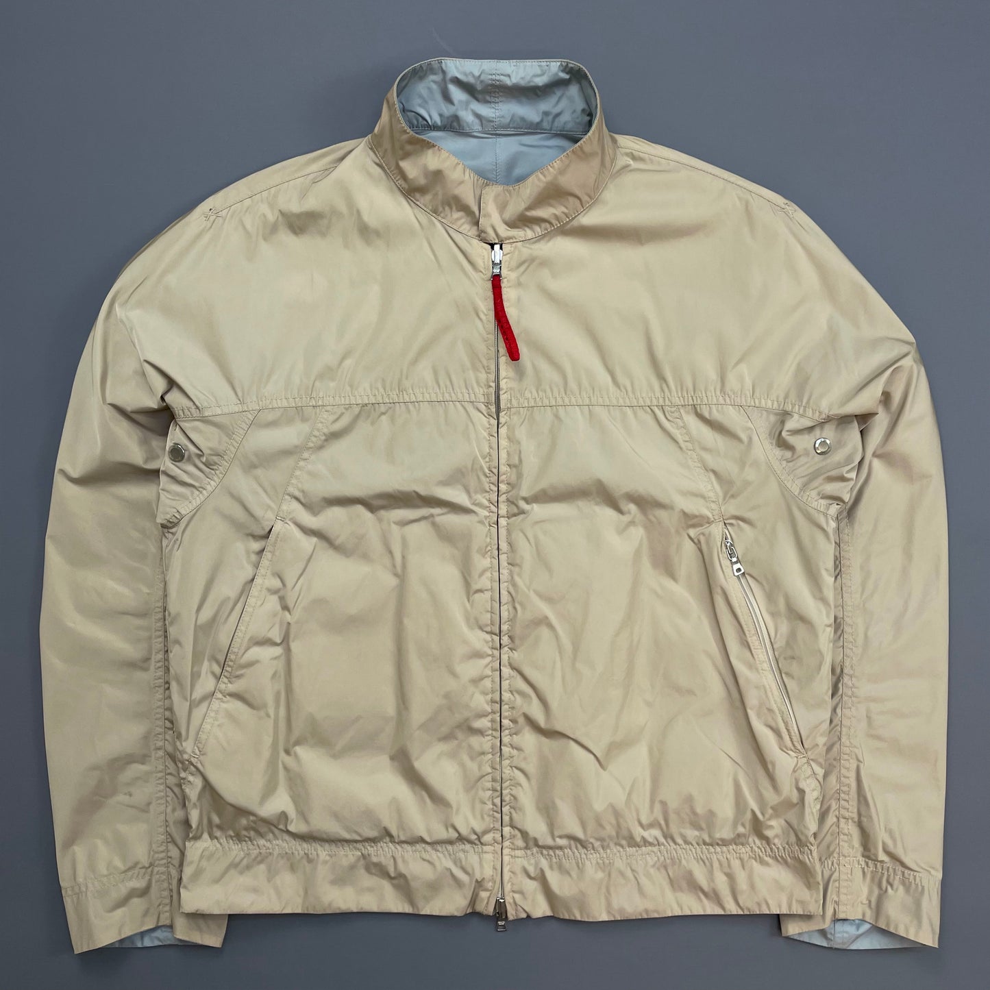 Prada Sport Beige & Blue 00s Reversible Lightweight Nylon Biker Jacket