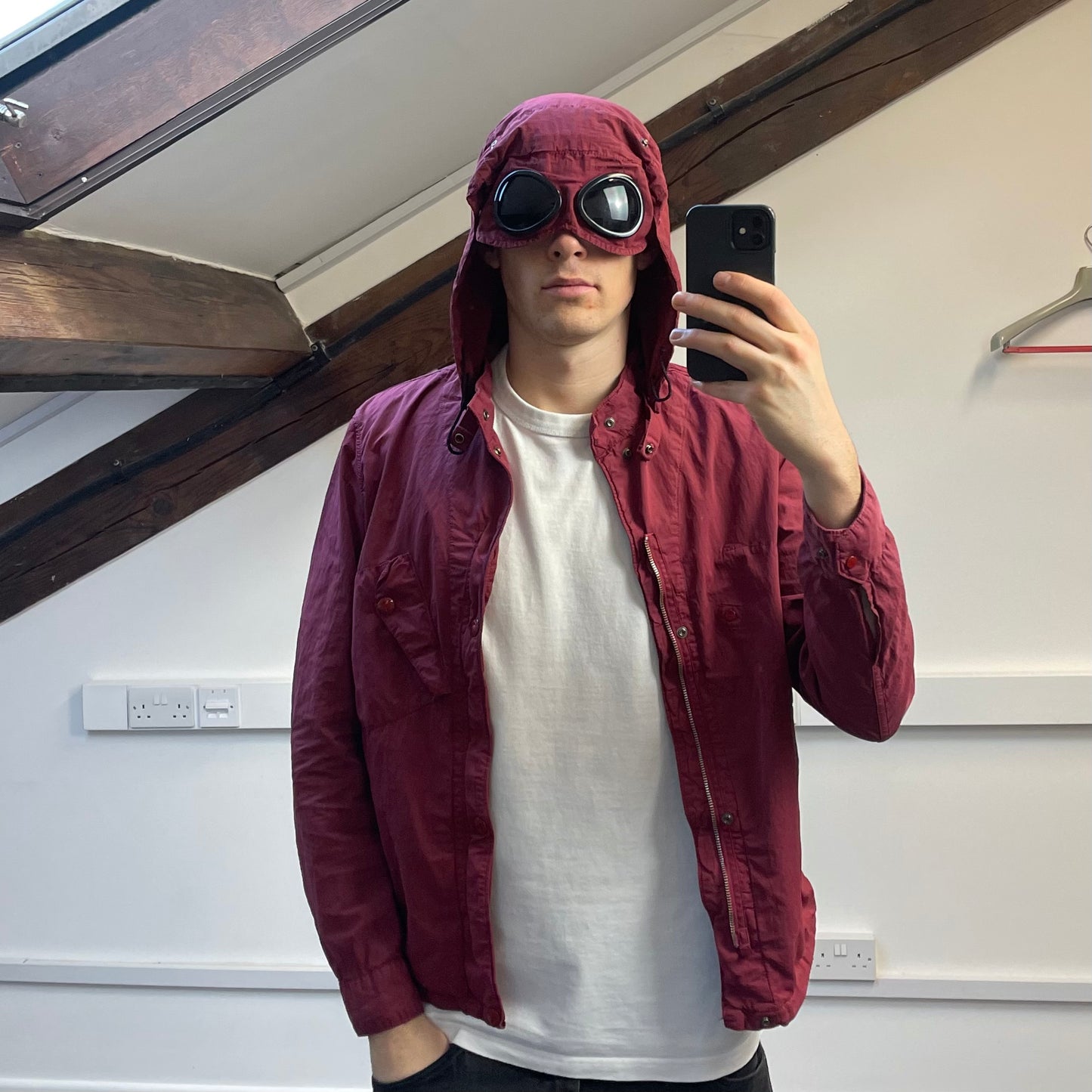 CP Company Red Detachable Hood Goggle Jacket