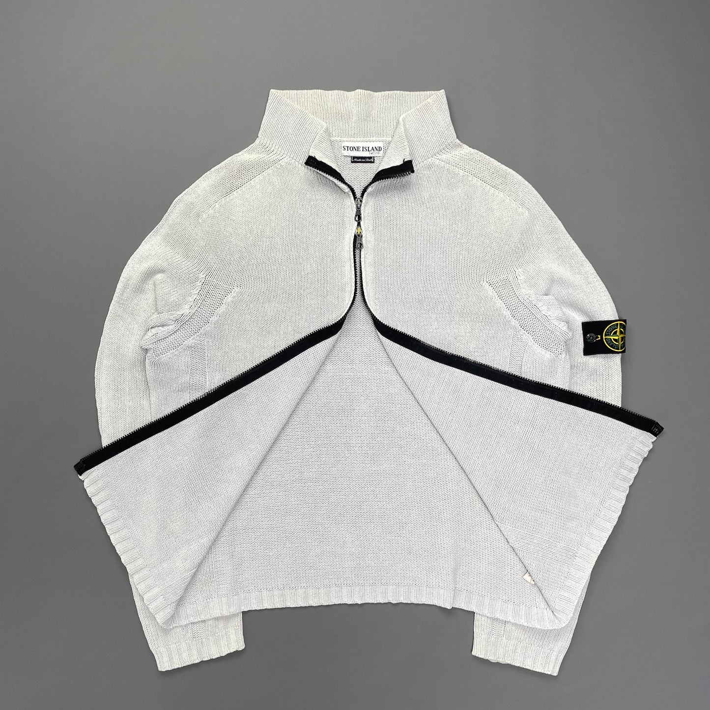 Stone Island White Zip-Through Knit Jumper SS03